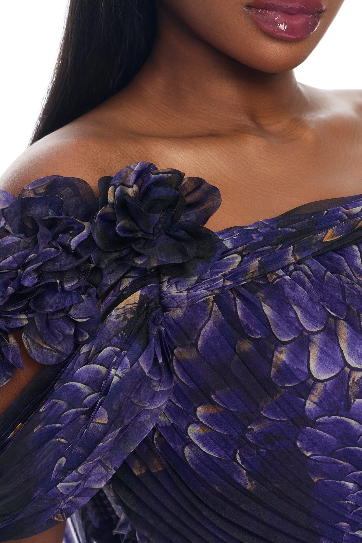 Odette Pleated Chiffon Gown - Purple/combo