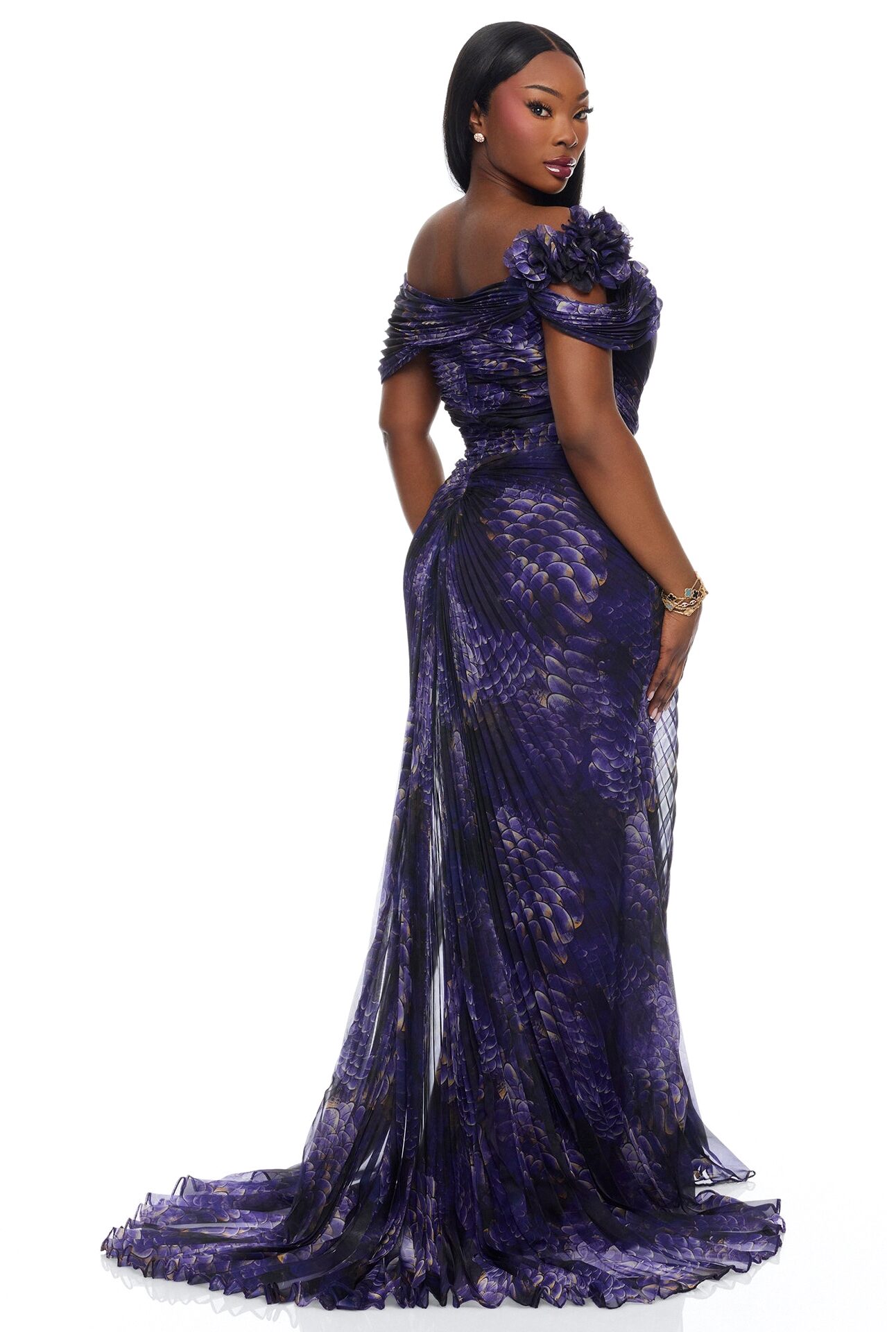 Odette Pleated Chiffon Gown - Purple/combo