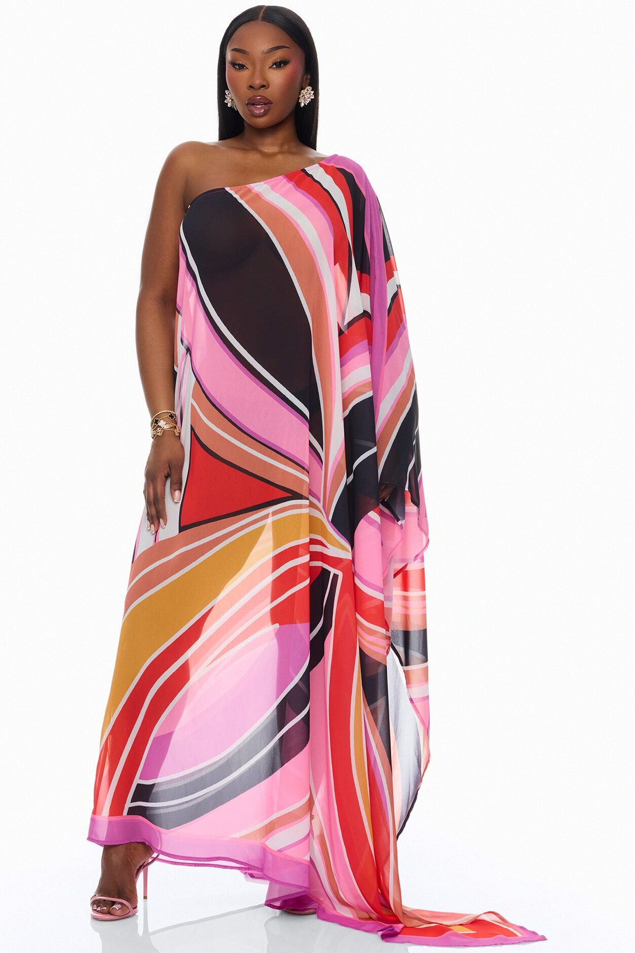 Laying Poolside Chiffon Kaftan - Pink/combo