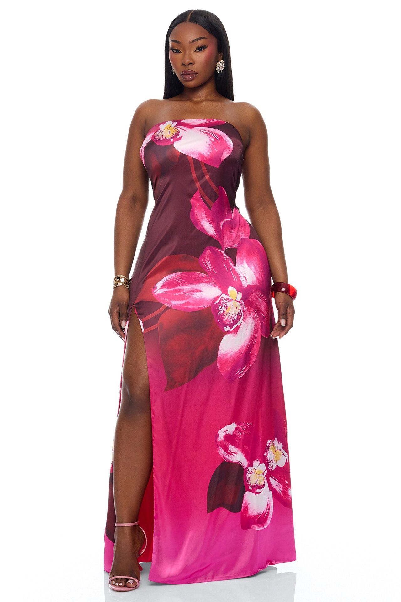 Ravenna Strapless Satin Maxi Dress - Pink/combo