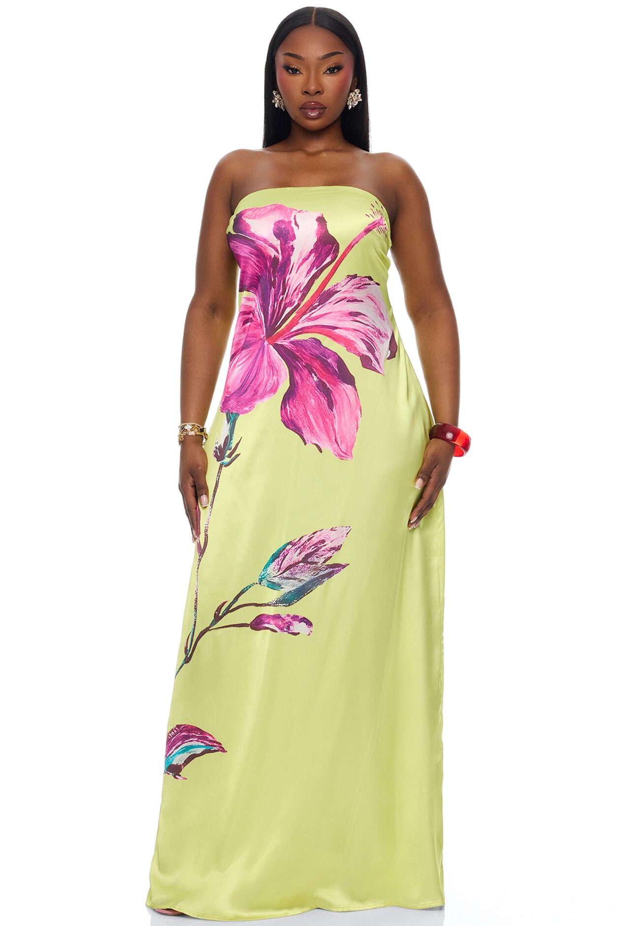 Raelynne Strapless Satin Maxi Dress - Lime