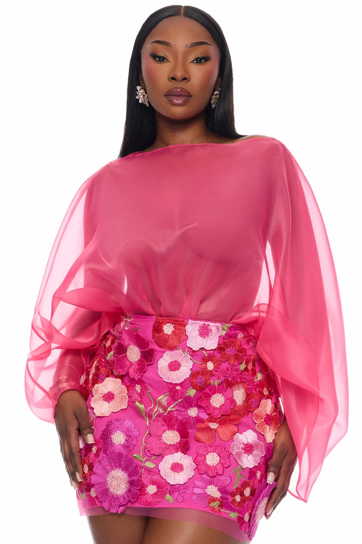 Fall In Love Taffeta Skirt Set - Hot Pink