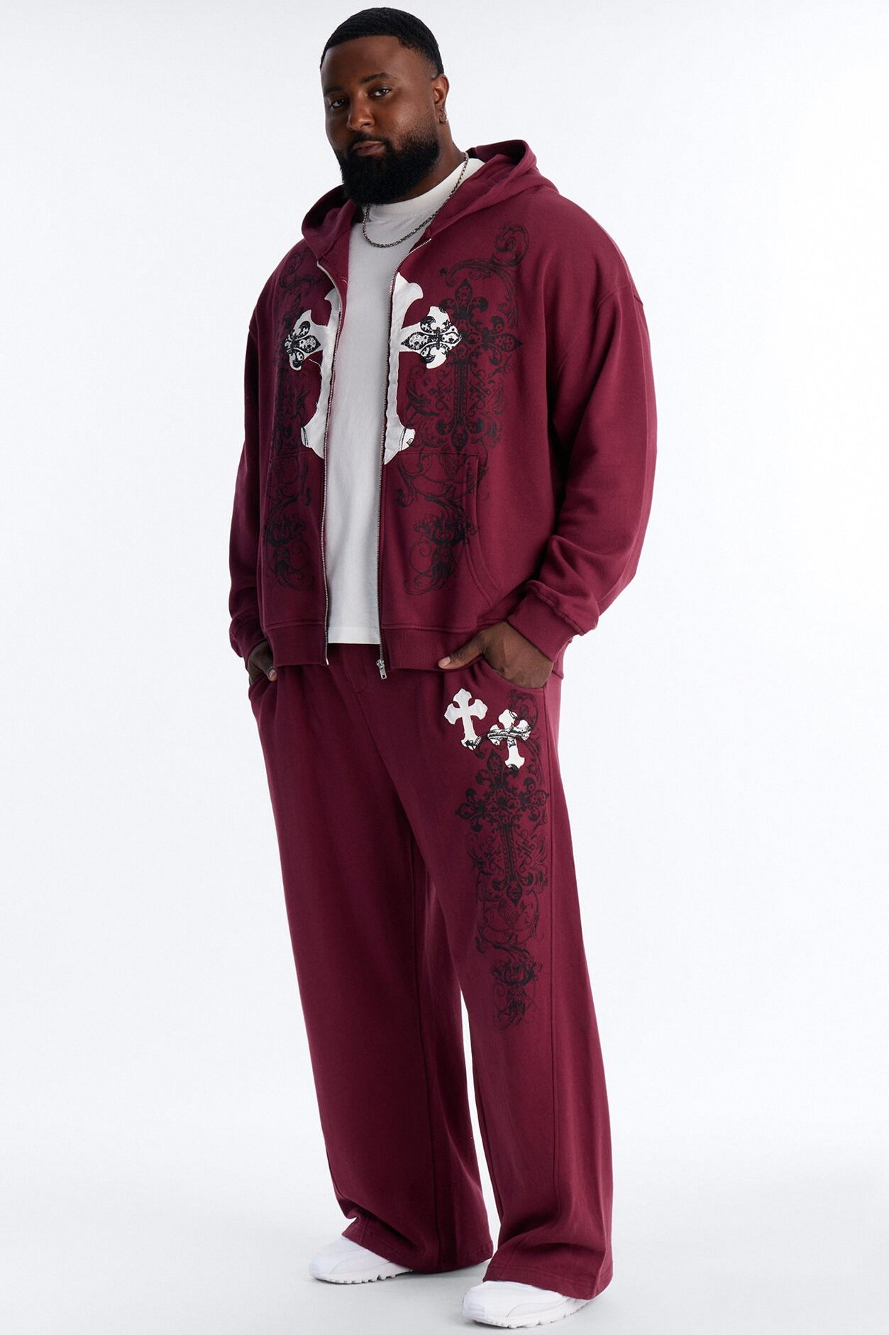 Cross Patch Sweatpants - Burgundy