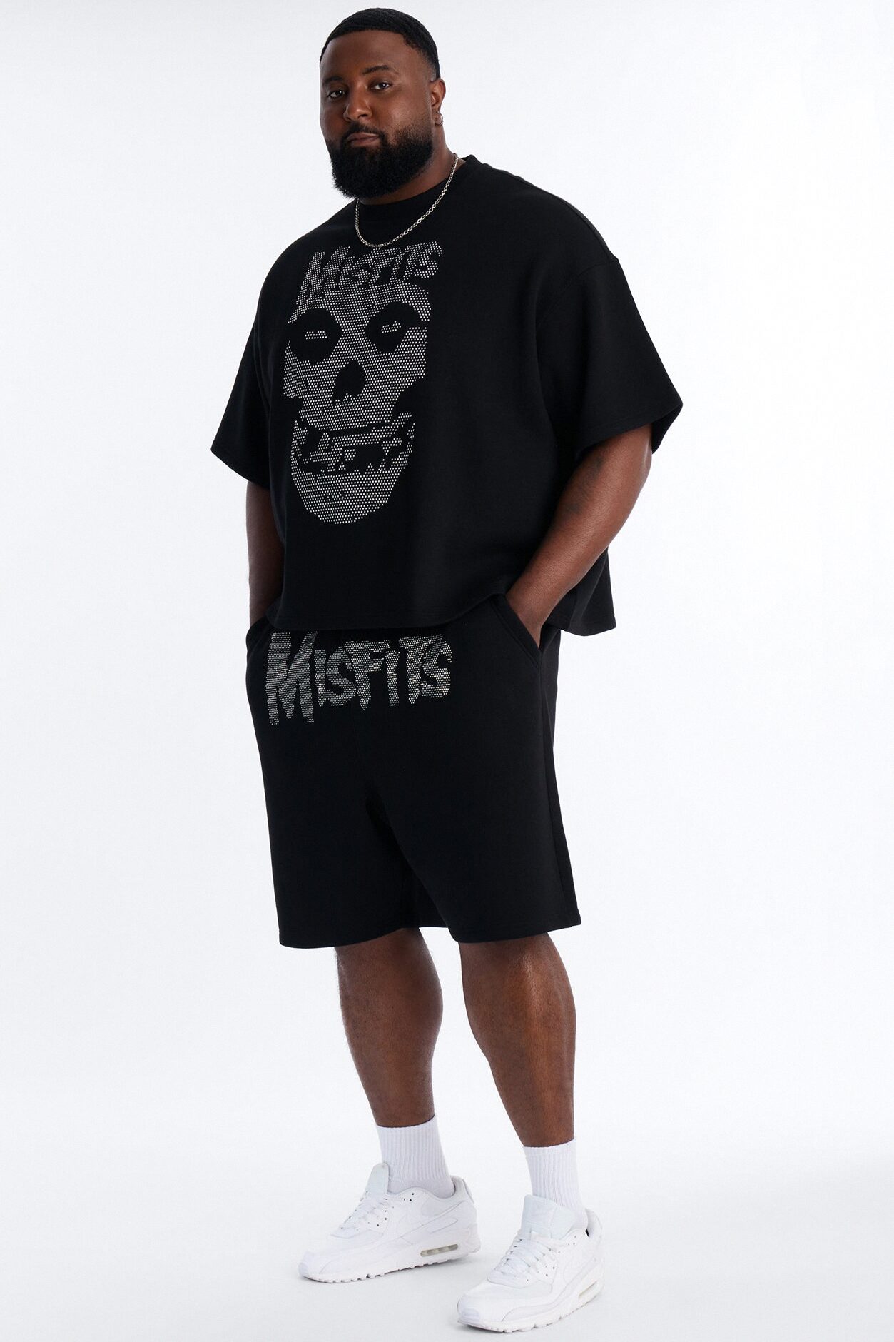 MIsfits Rhinestone Oversized Fleece Tee - Black