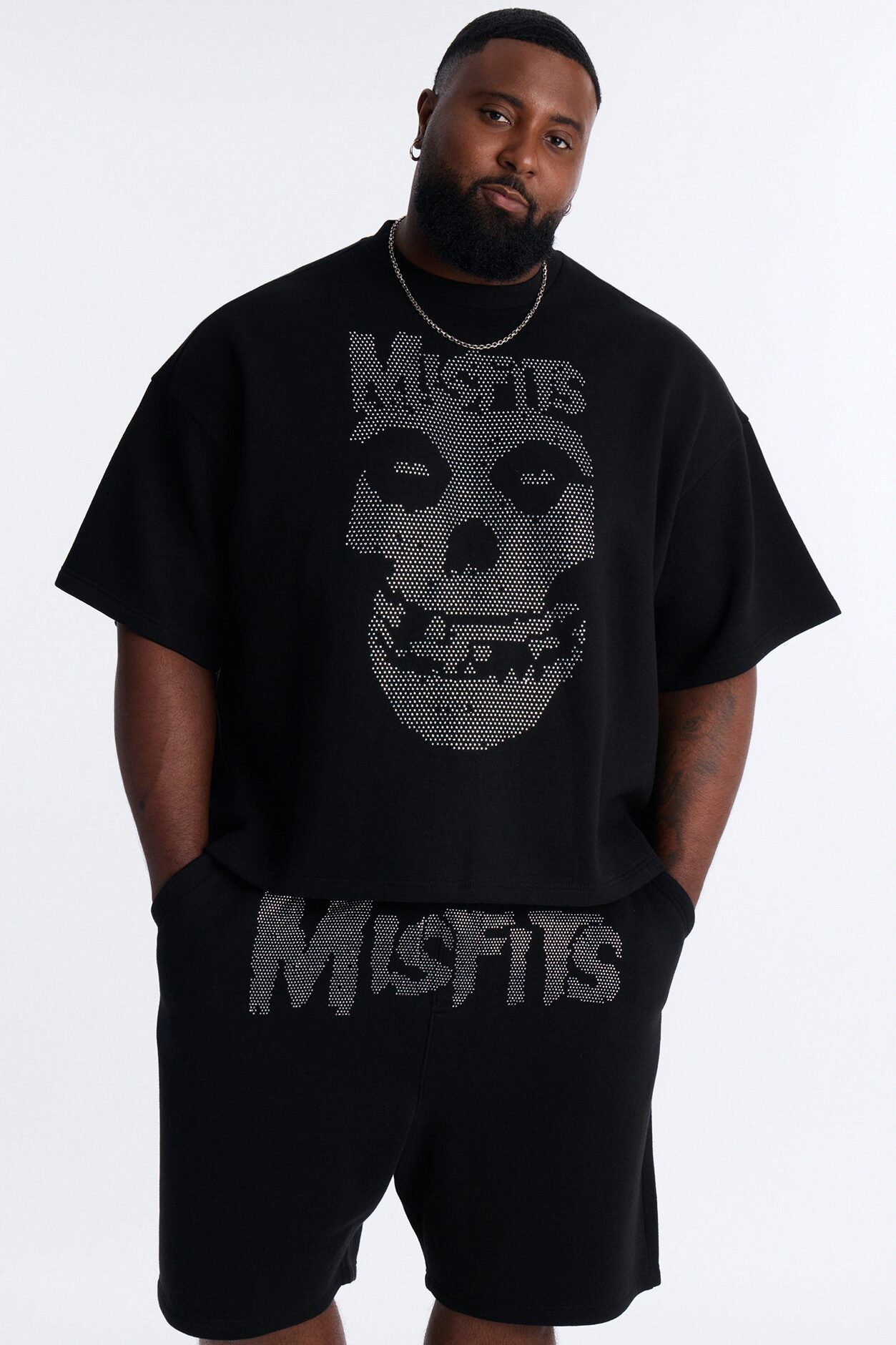 MIsfits Rhinestone Oversized Fleece Tee - Black