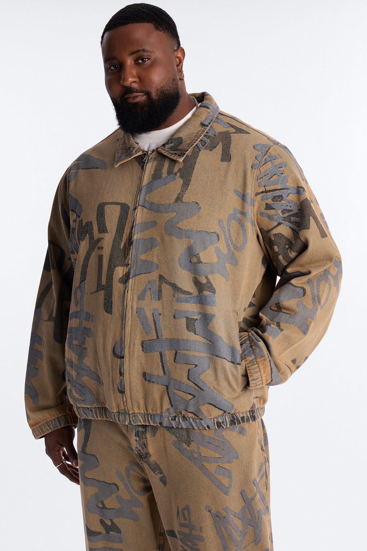 Vintage Graffiti Denim Bomber Jacket - Vintage Wash