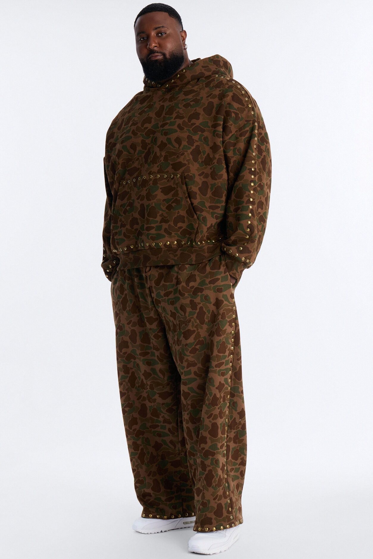 Oversized Frontline Studded Camo Hoodie - Camouflage