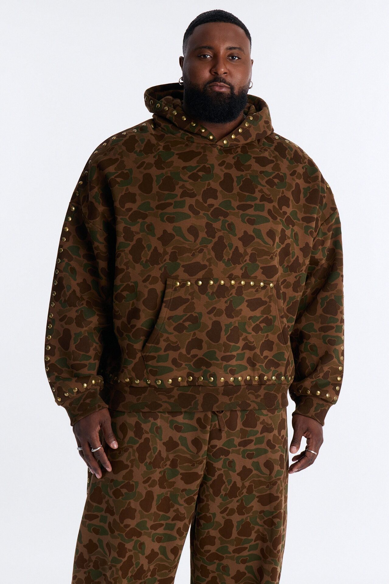 Oversized Frontline Studded Camo Hoodie - Camouflage
