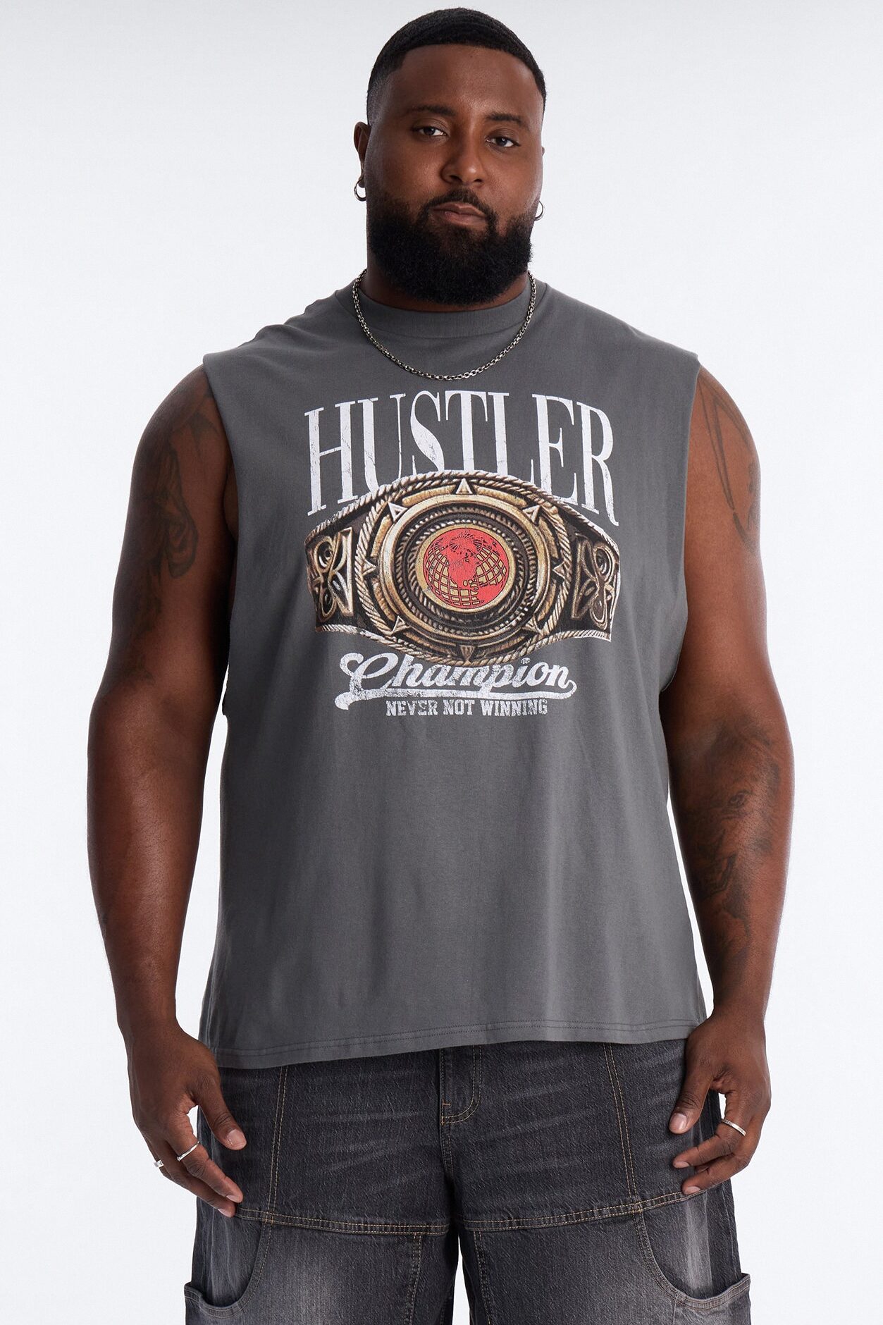 Hustler Never Not Winning Muscle Tee - Charcoal