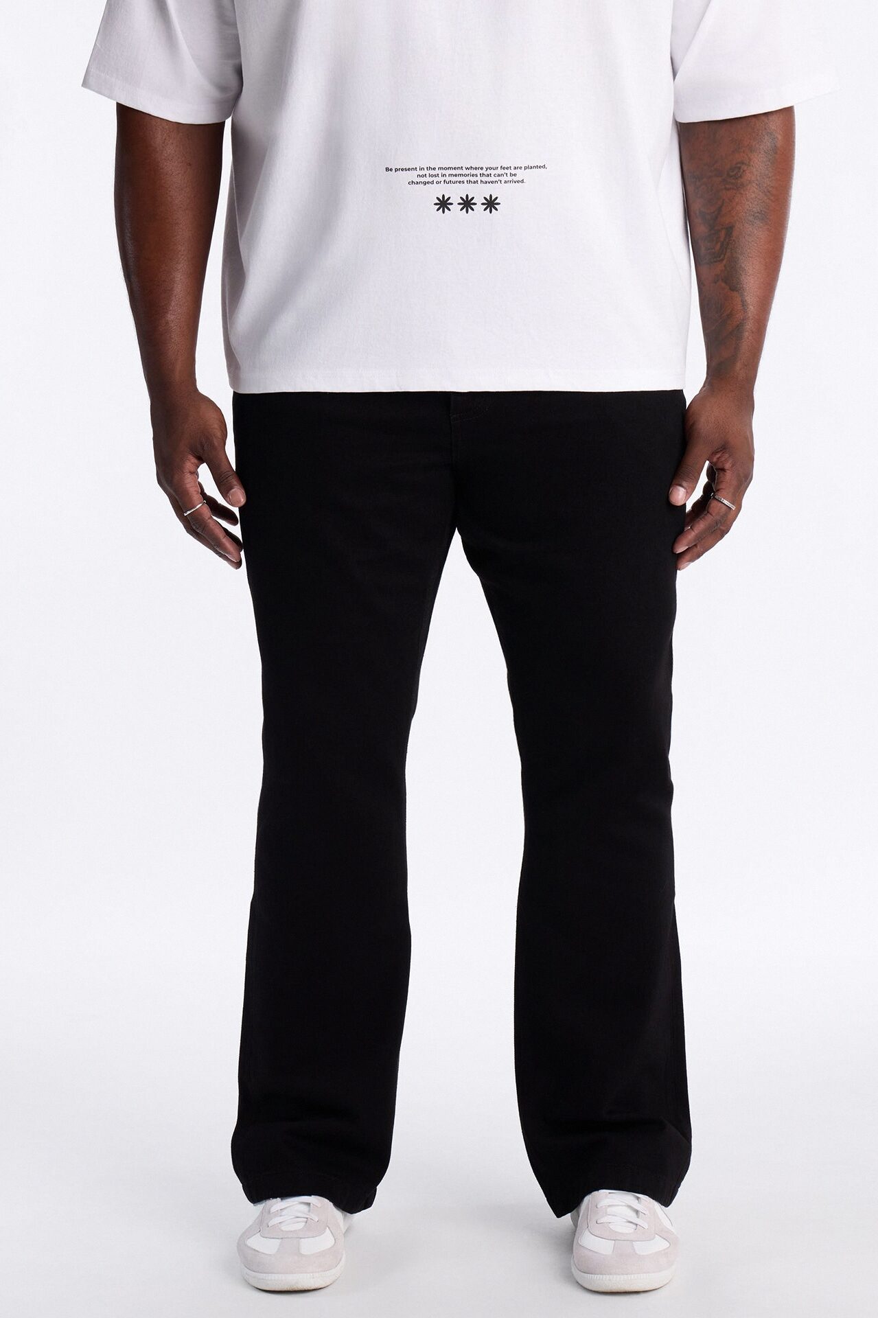 Stacked Slim Flare Exposed Button Front Slit Jean - Black