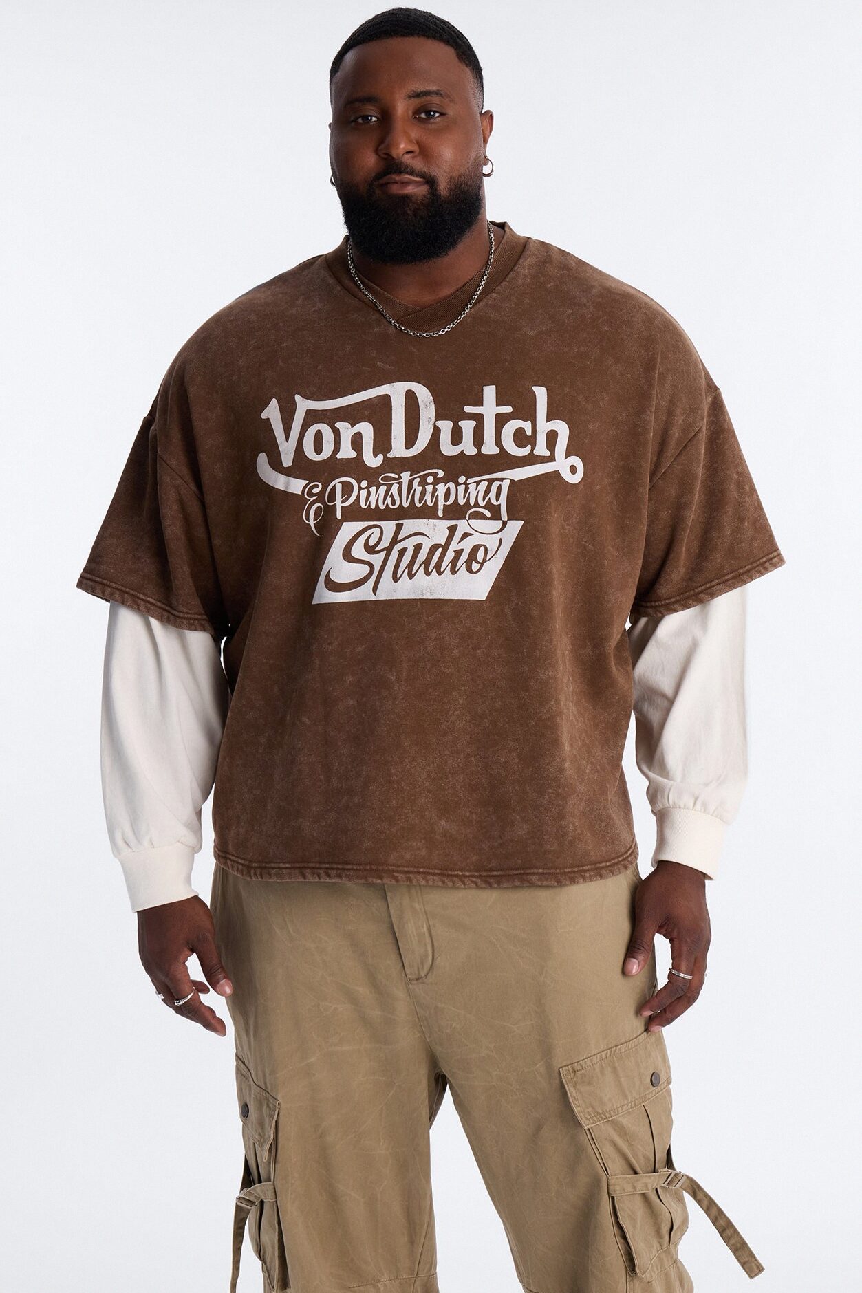 Von Dutch Studio Oversized Fleece Twofer - Brown