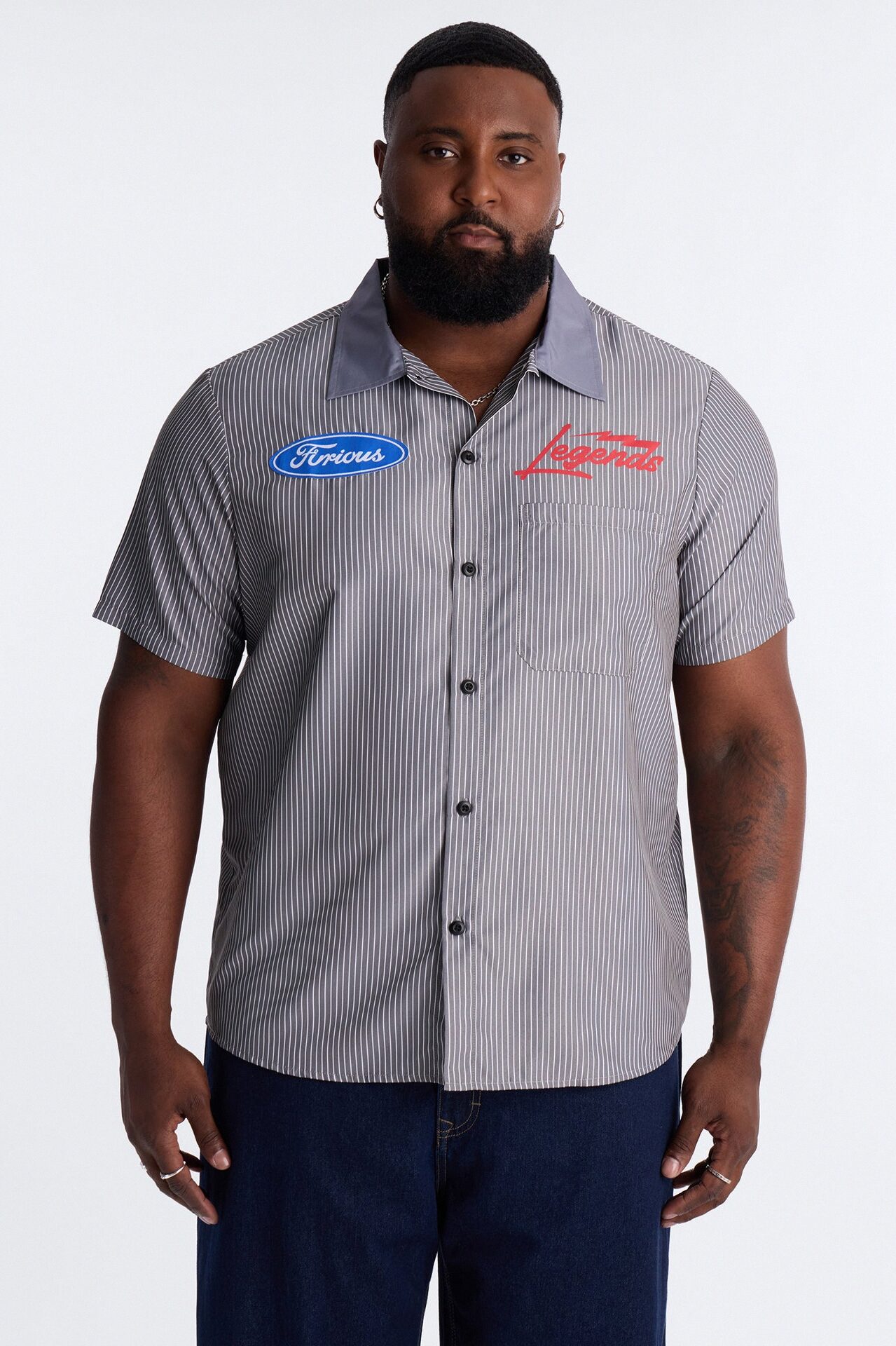 Cash Only Striped Button Up Shirt - Black