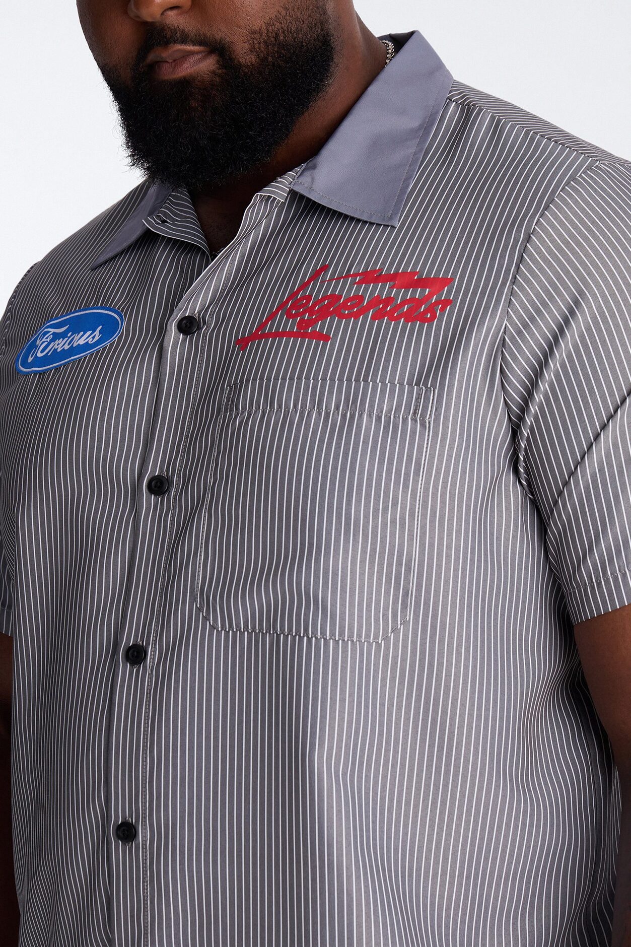 Cash Only Striped Button Up Shirt - Black