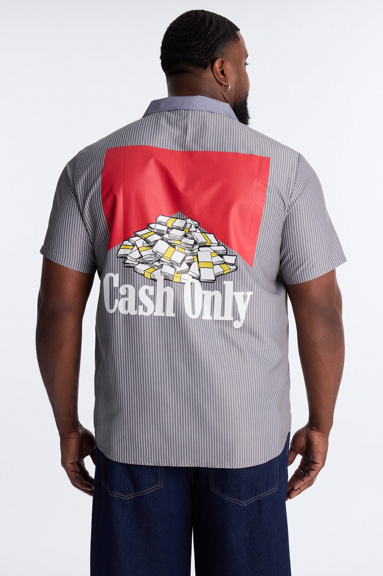 Cash Only Striped Button Up Shirt - Black