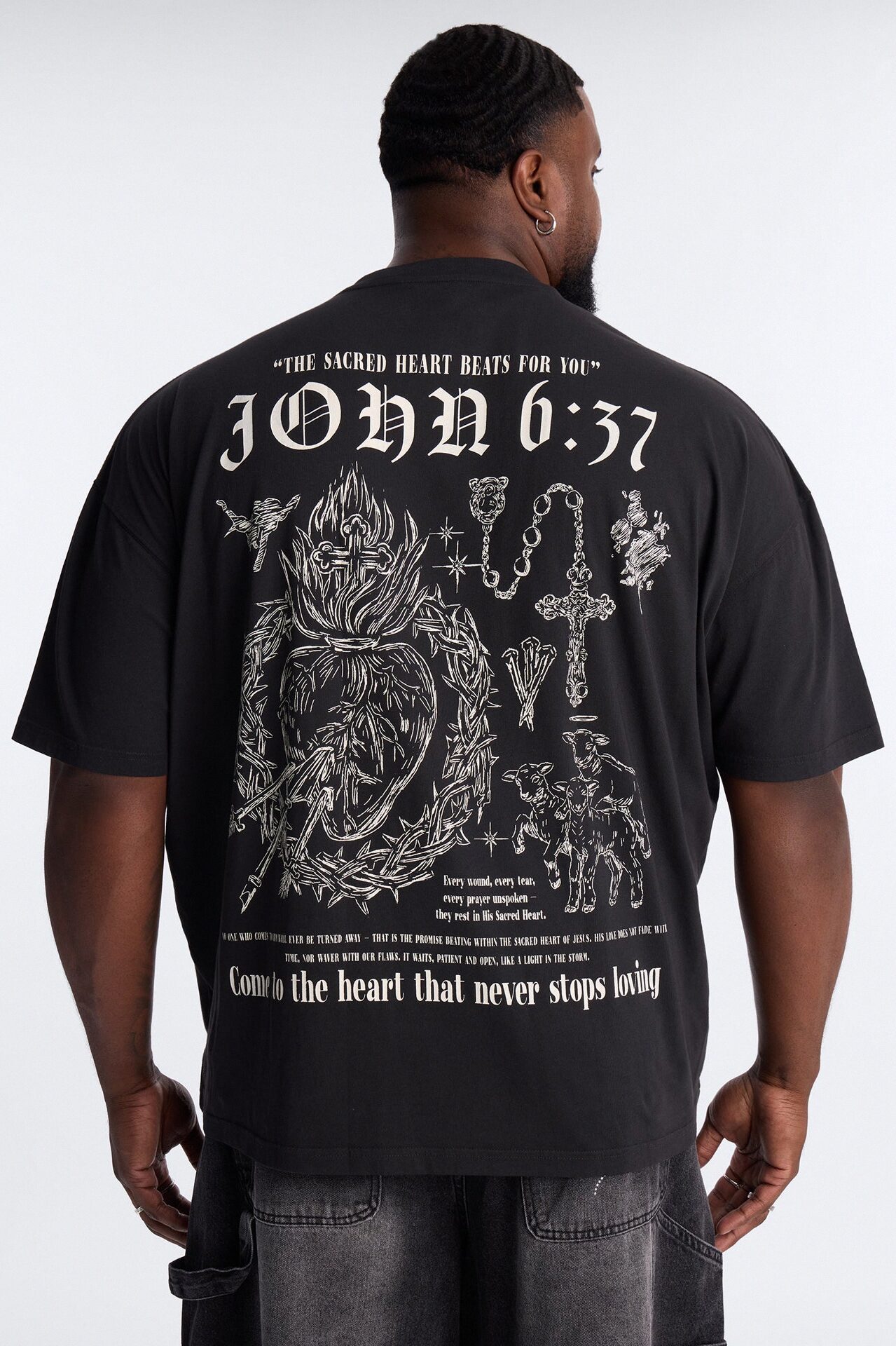 John 6:37 Oversized Short Sleeve Tee - Black Wash