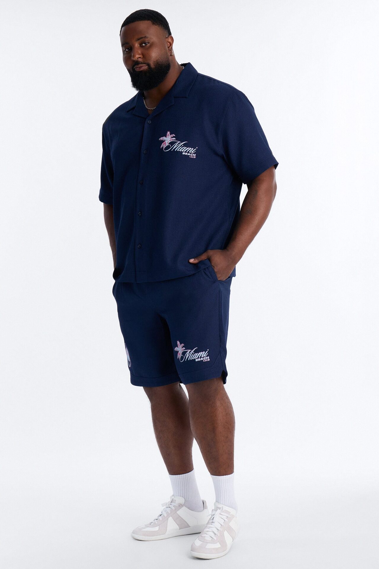 Miami Beach Club Button Up Shirt - Navy