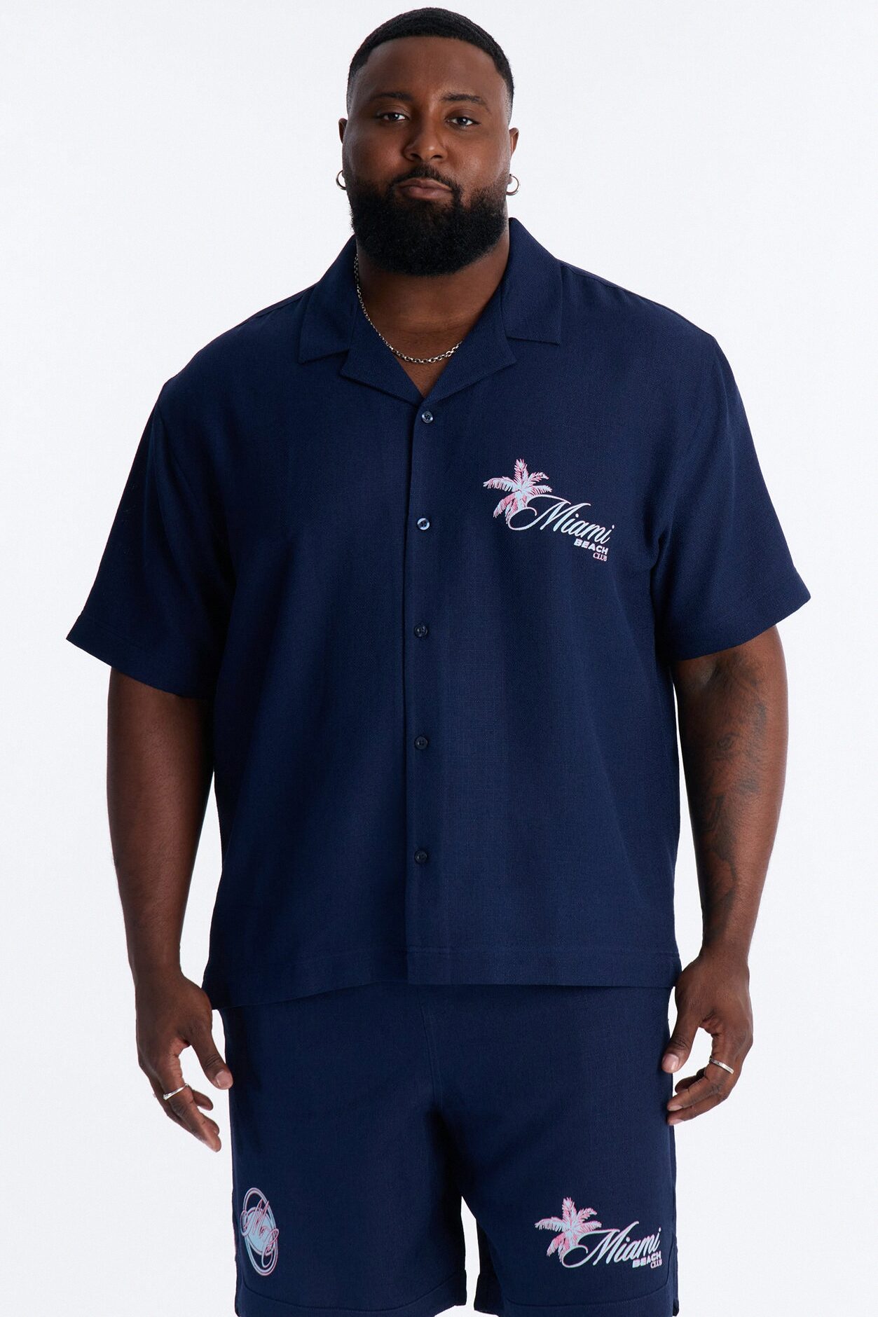 Miami Beach Club Button Up Shirt - Navy