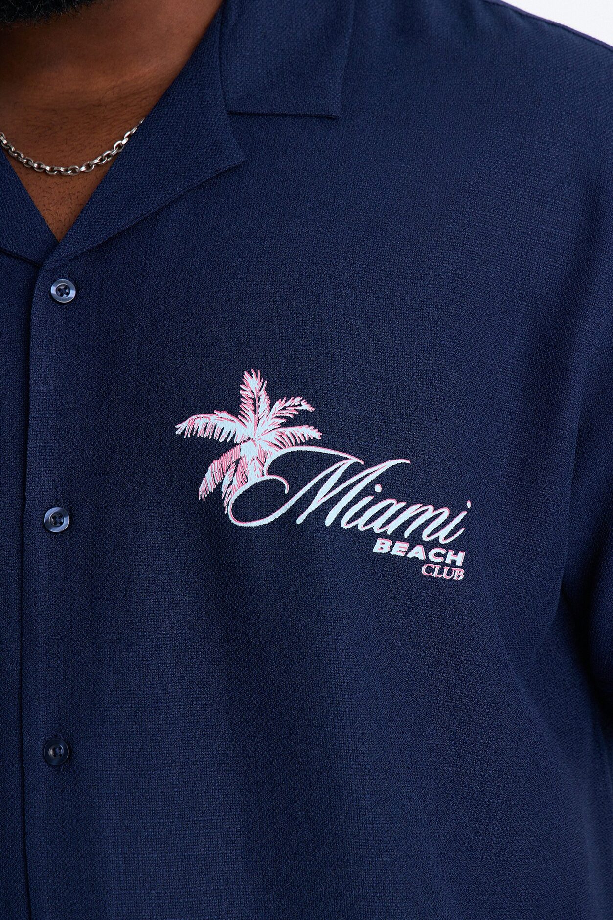 Miami Beach Club Button Up Shirt - Navy