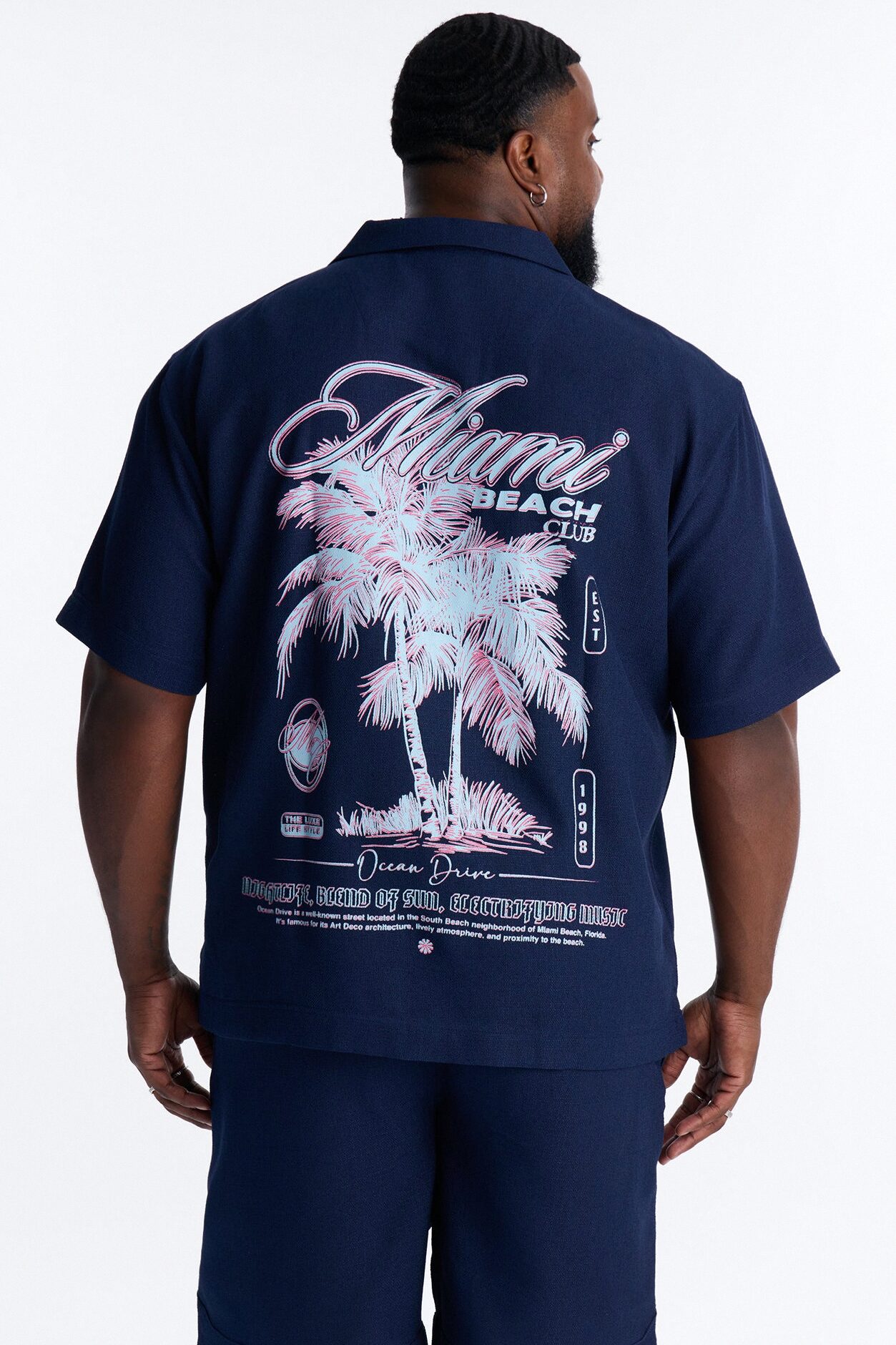 Miami Beach Club Button Up Shirt - Navy