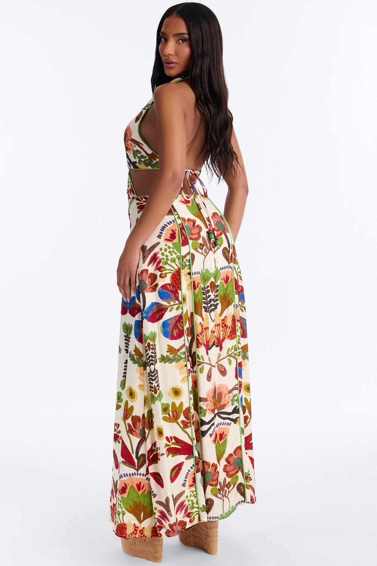 Sicilian Summer Linen Maxi Dress - Cream/combo