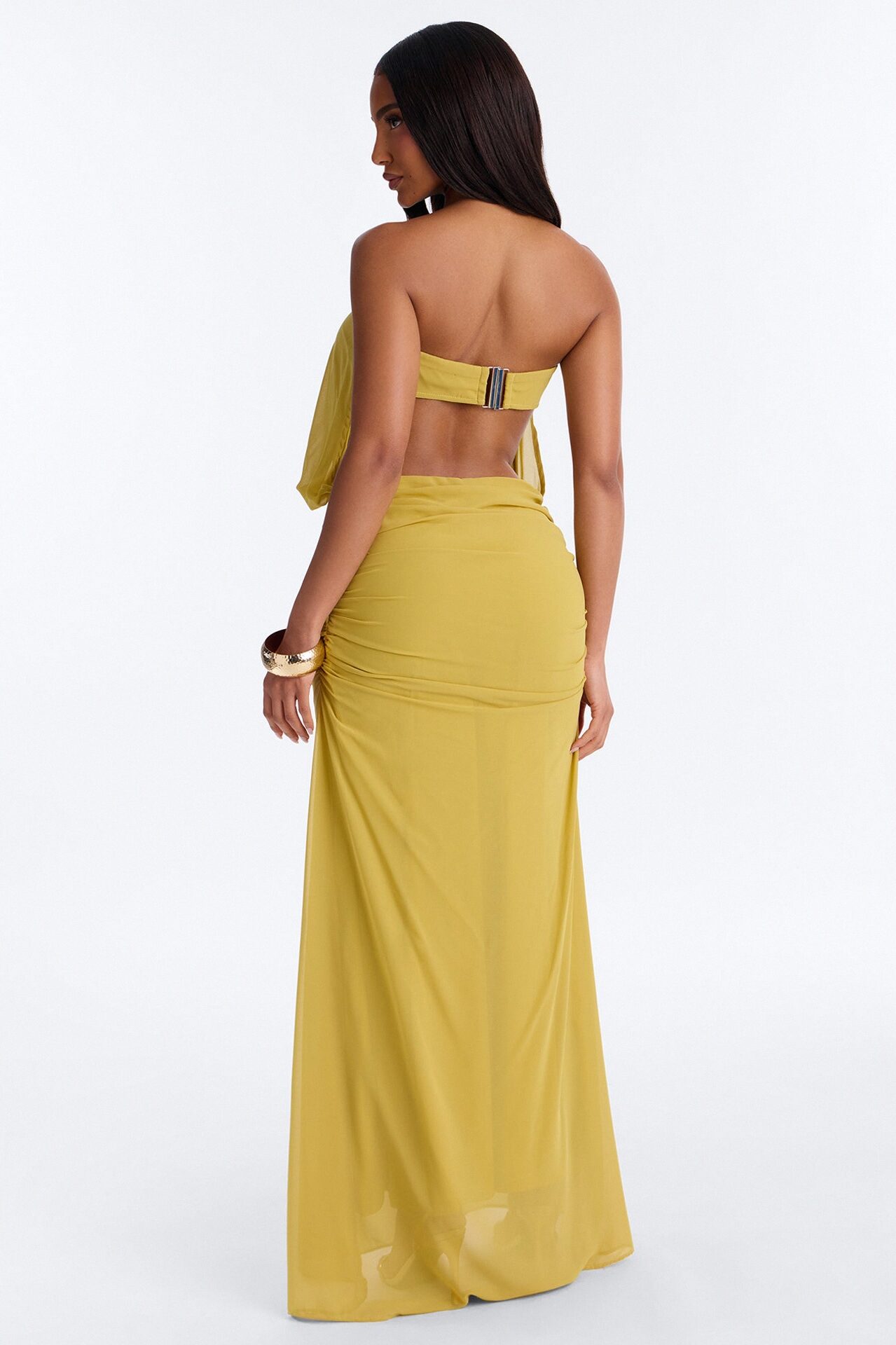 Too Chic Strapless Chiffon Maxi Dress - Chartreuse