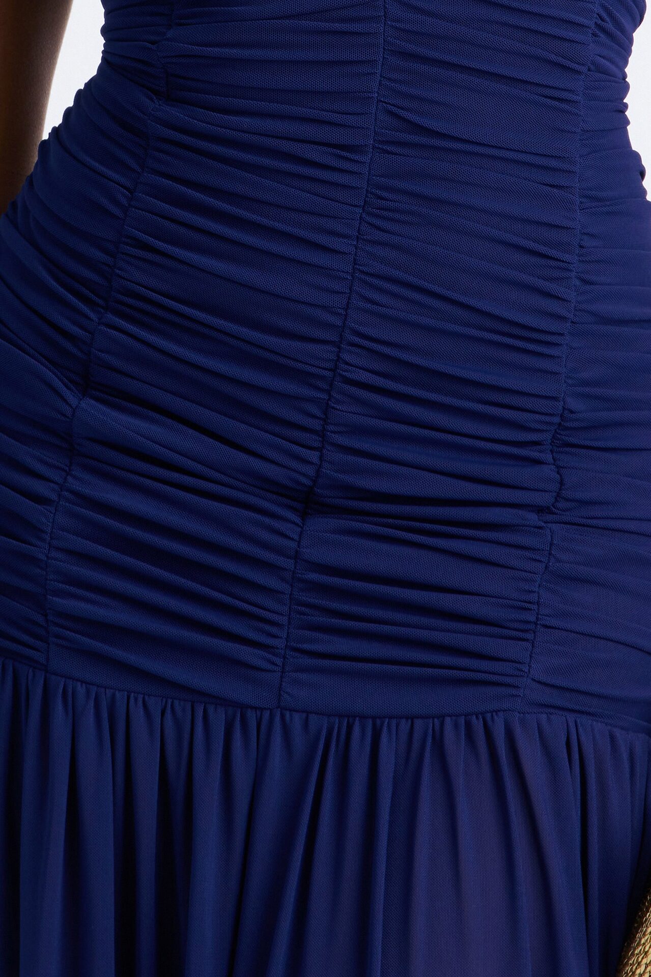 Soft Glam Ruched Mesh Gown - Navy