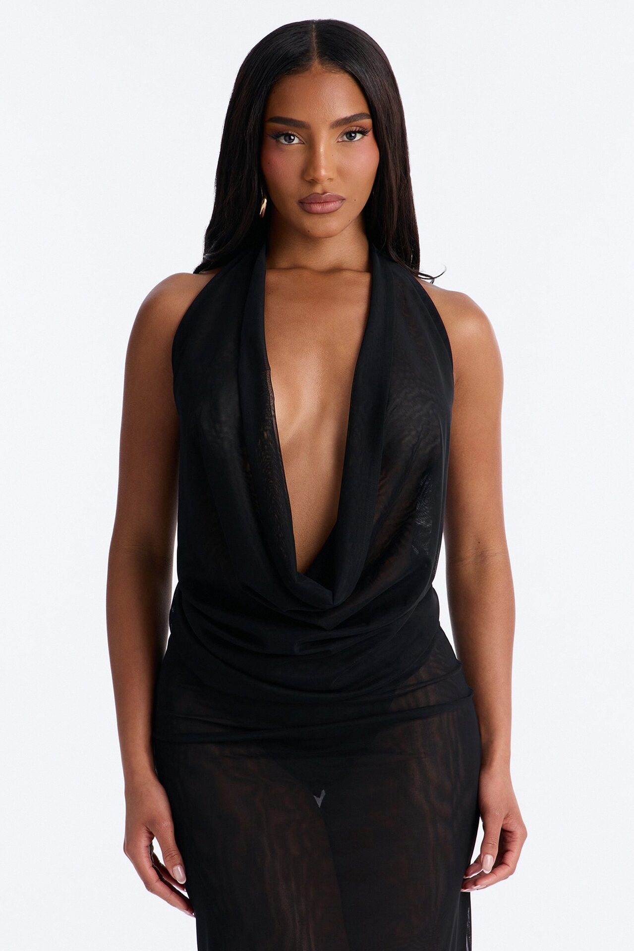 Stella Backless Mesh Maxi Dress - Black