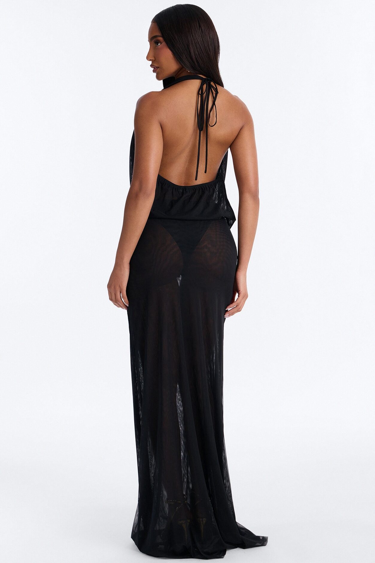 Stella Backless Mesh Maxi Dress - Black
