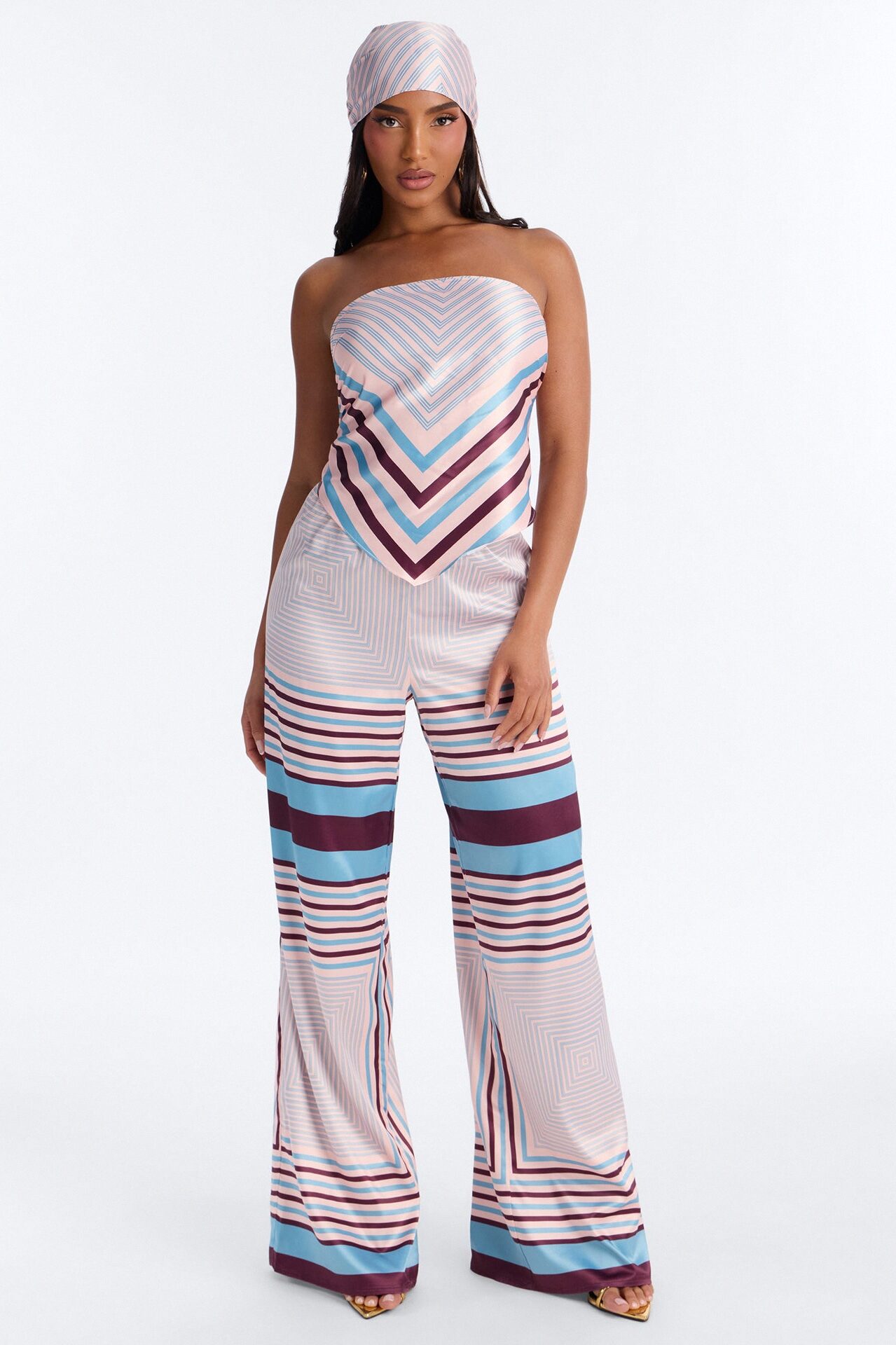 Catalina Satin 3 Piece Pant Set - Pink/combo
