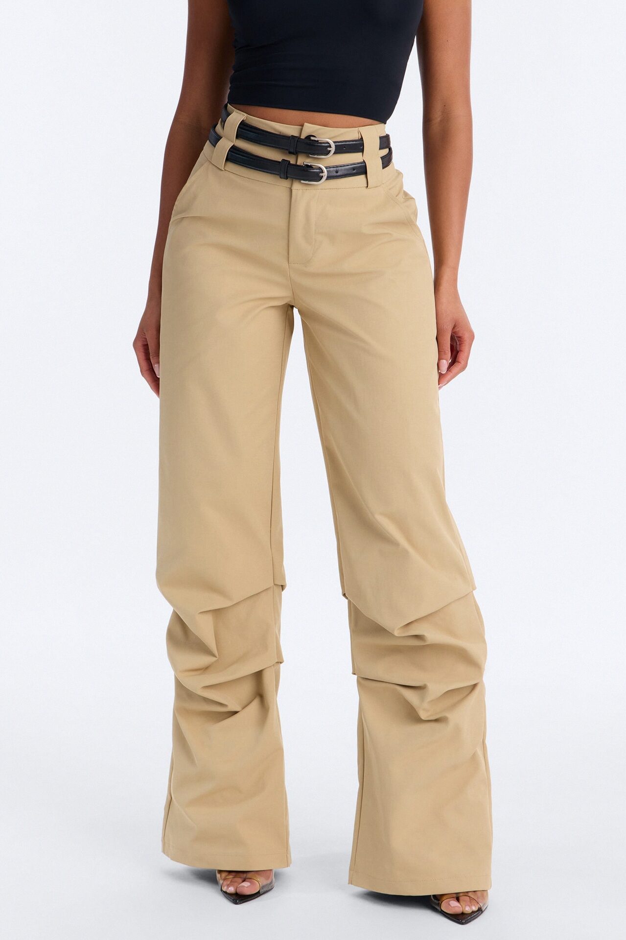 Rock Your World Double Belted Stacked Pant - Khaki