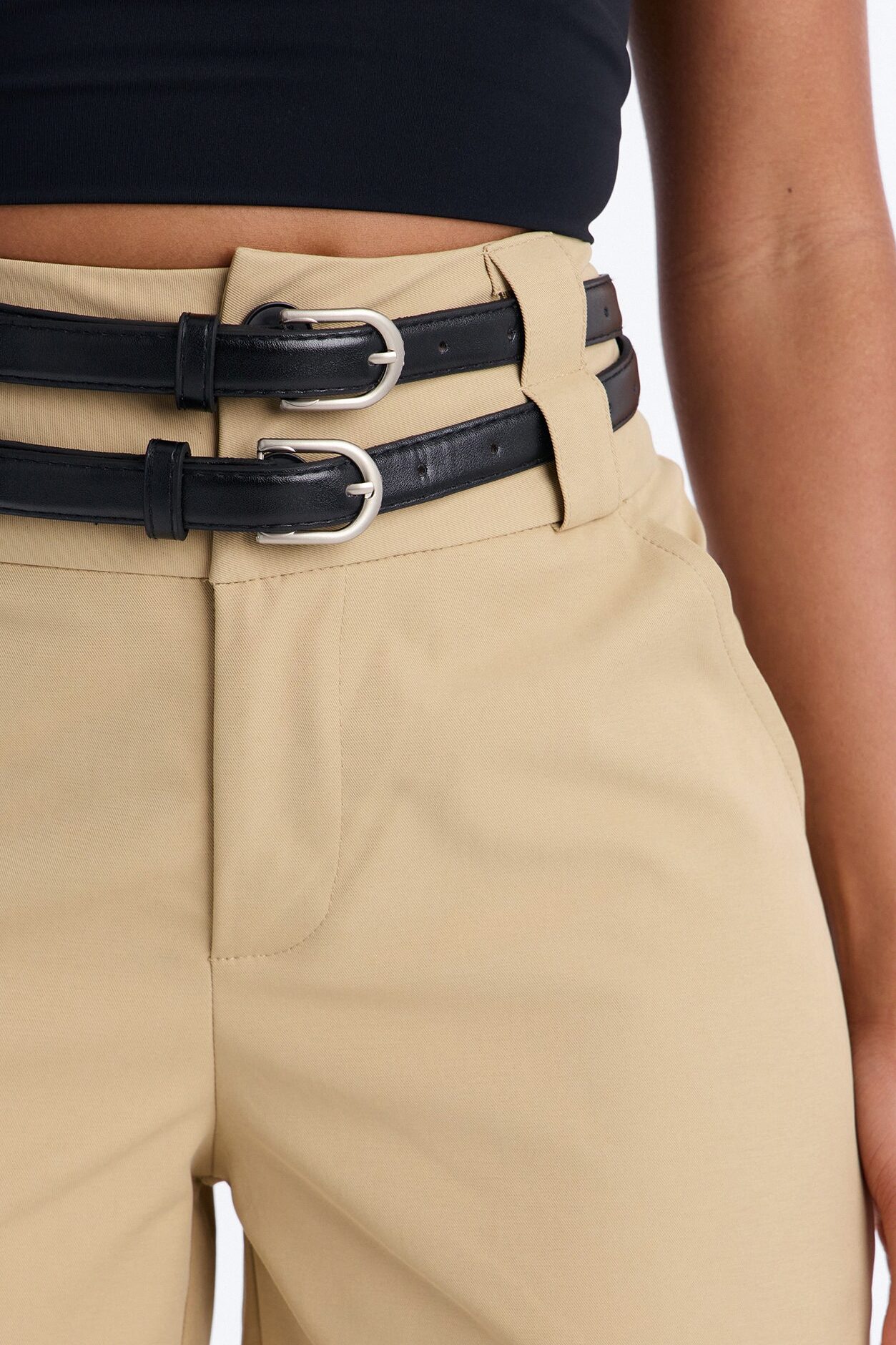 Rock Your World Double Belted Stacked Pant - Khaki
