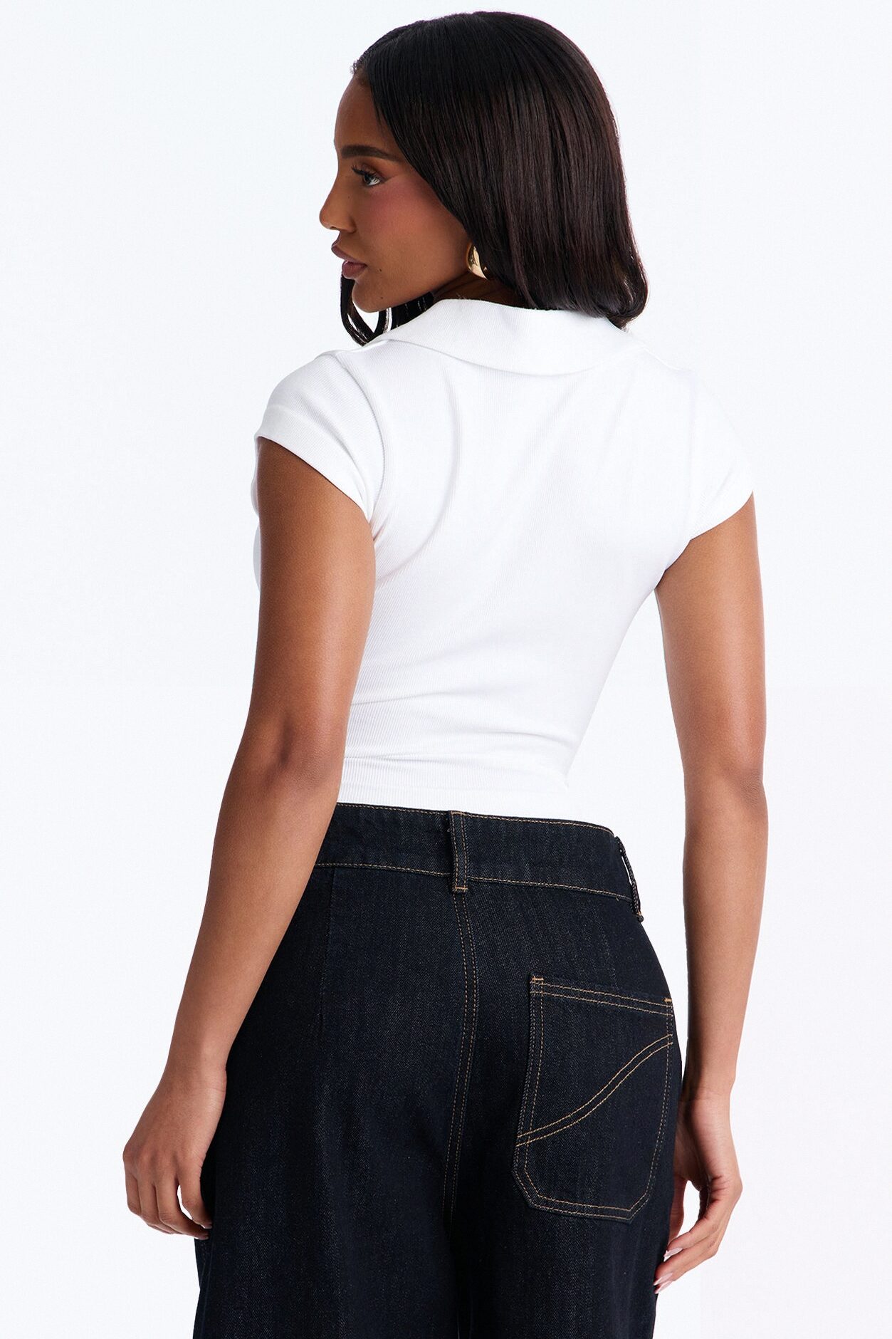 Camila Cap Sleeve Basic Polo Top - White