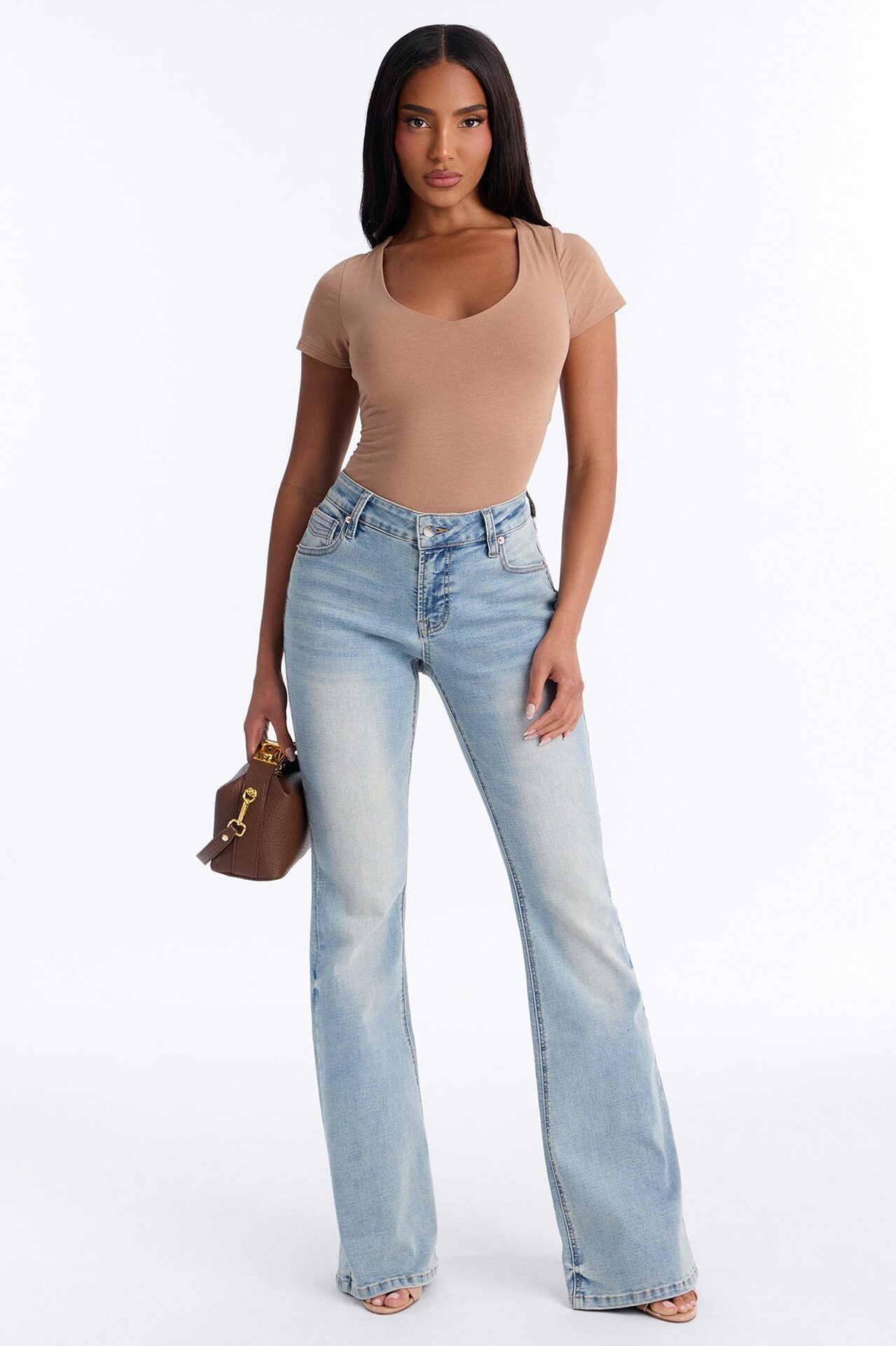 Marion Double Lined V Neck Bodysuit - Mocha
