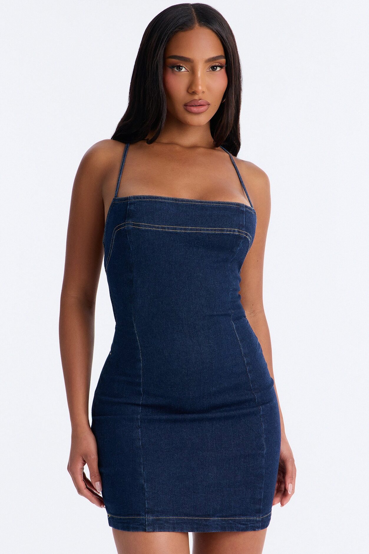 Tied To You Denim Mini Dress - Dark Wash