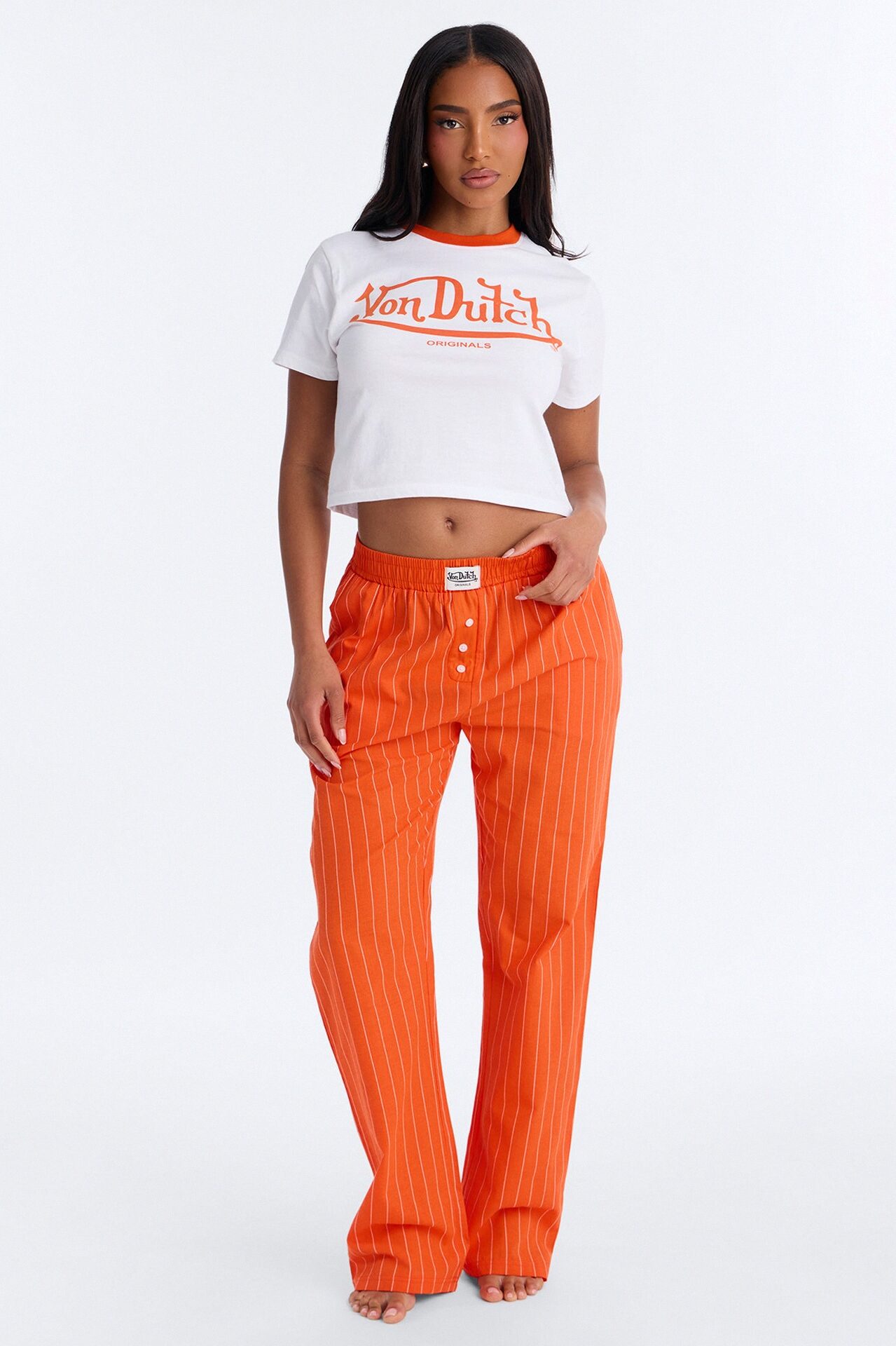 Von Dutch Short Sleeve PJ Boxer Pant Set - Orange/combo