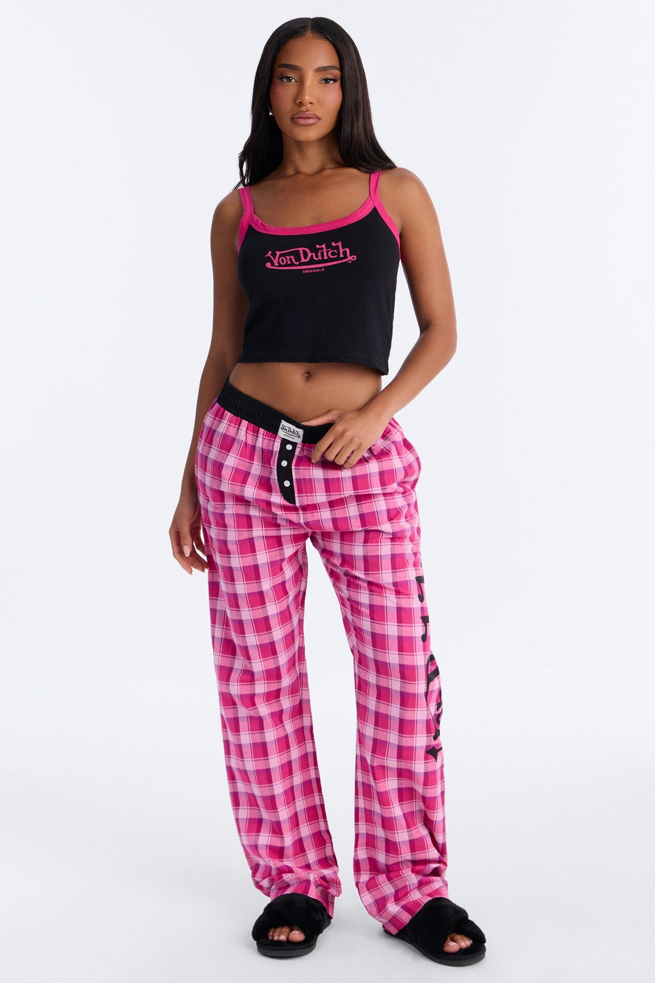 Von Dutch Cami PJ Boxer Pant Set - Black/Pink