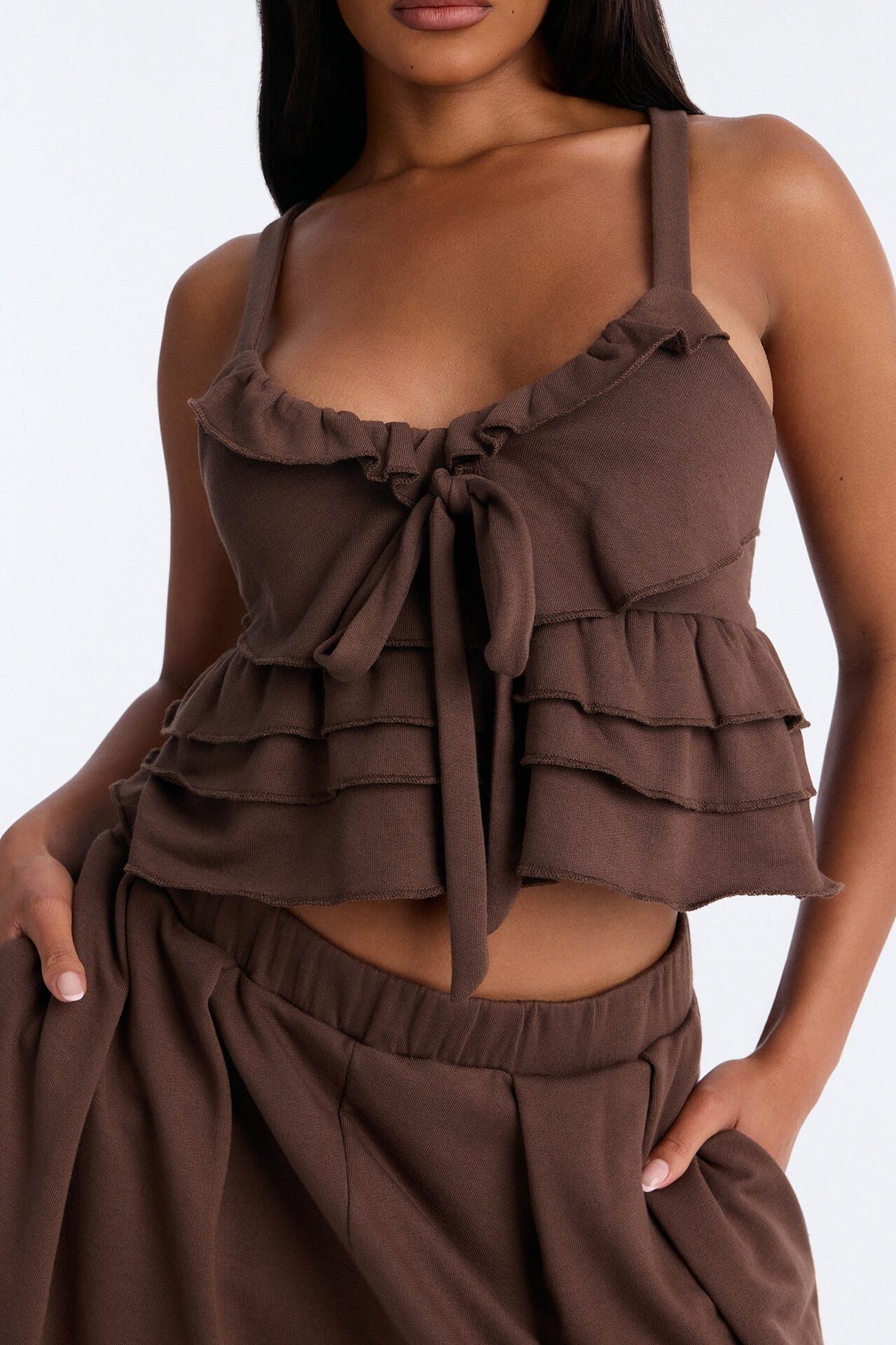 Miranda Ruffle Jogger Pant Set - Brown