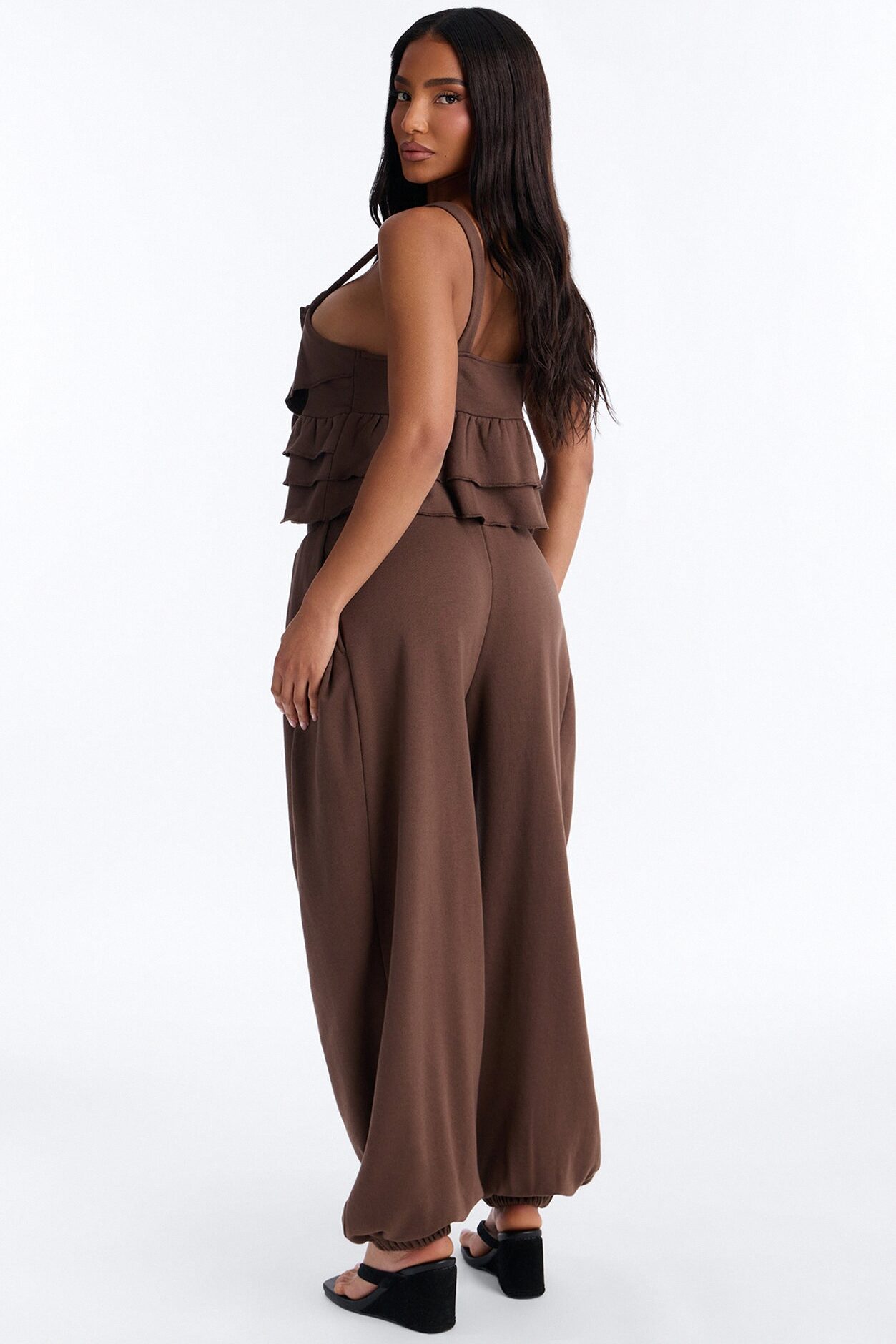 Miranda Ruffle Jogger Pant Set - Brown