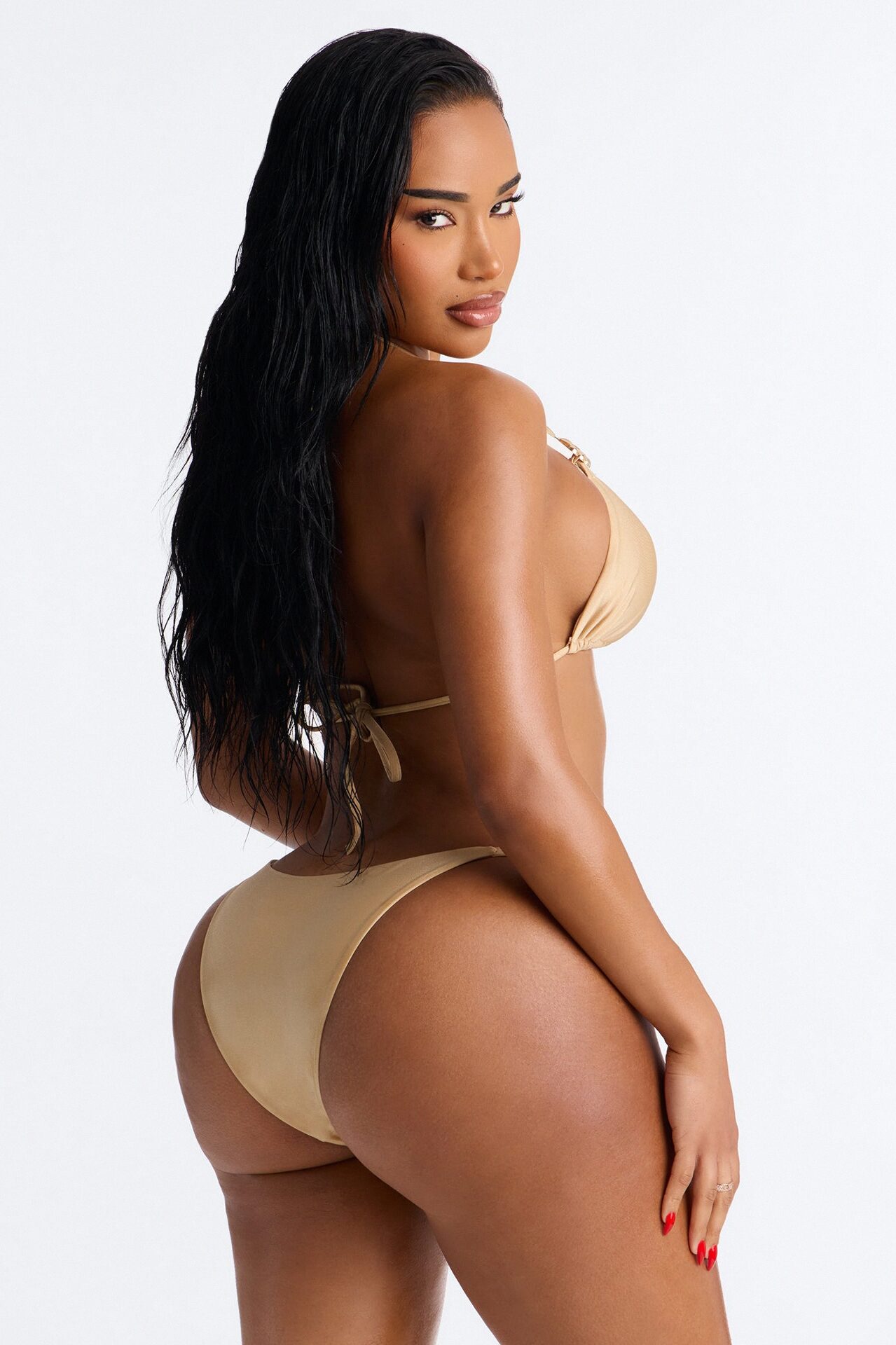 Like A Firework 2 Piece Shimmer Triangle Bikini Set - Nude