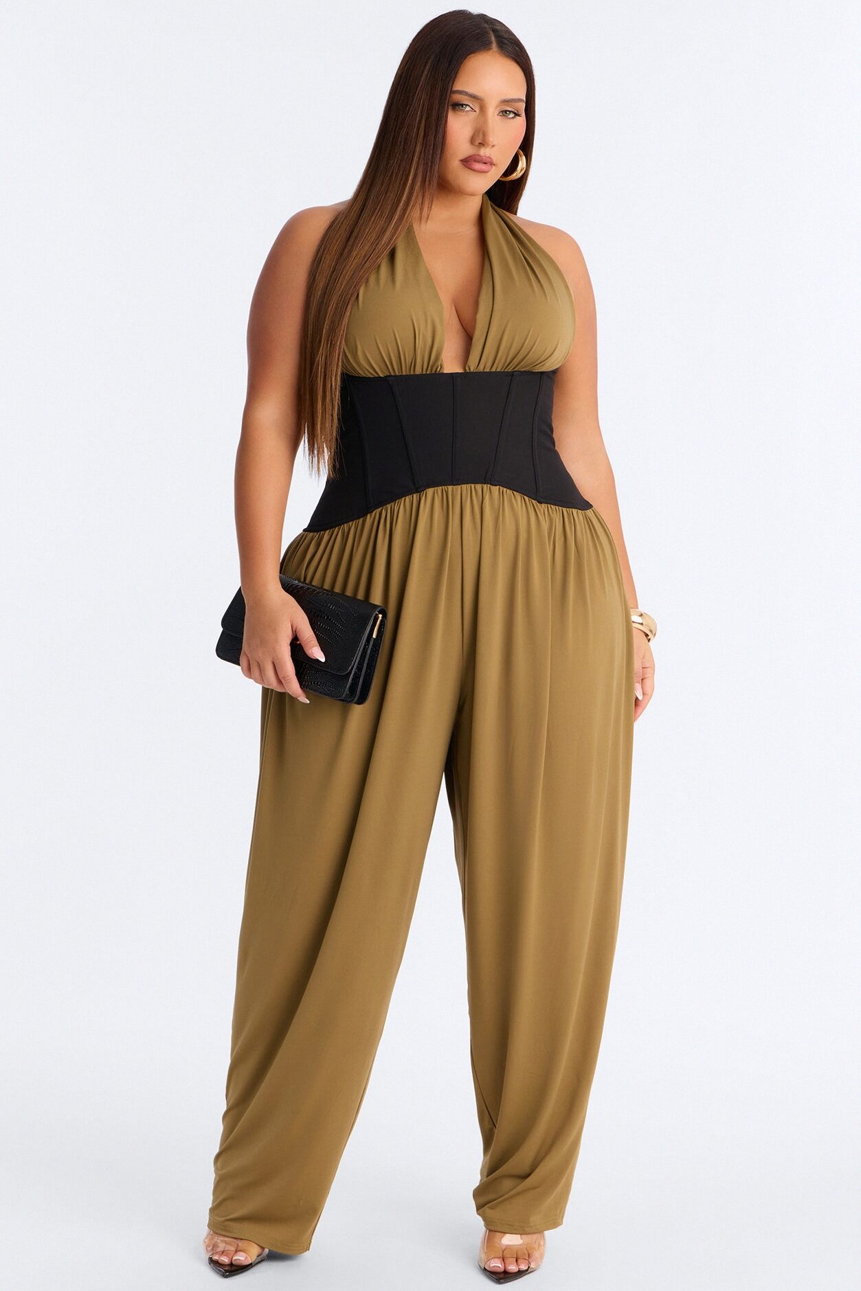 Raia Corset Trim Jumpsuit - Olive