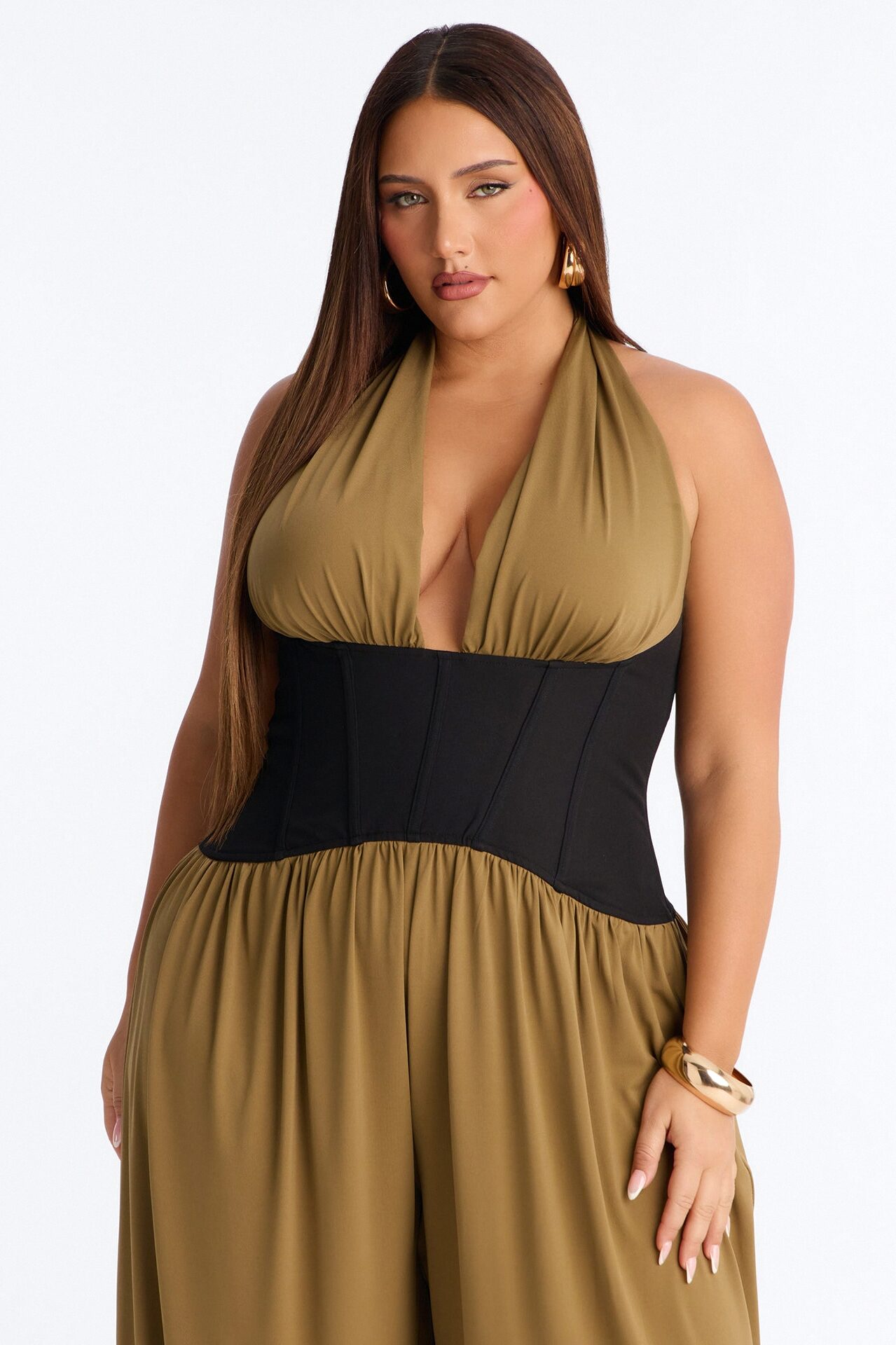 Raia Corset Trim Jumpsuit - Olive