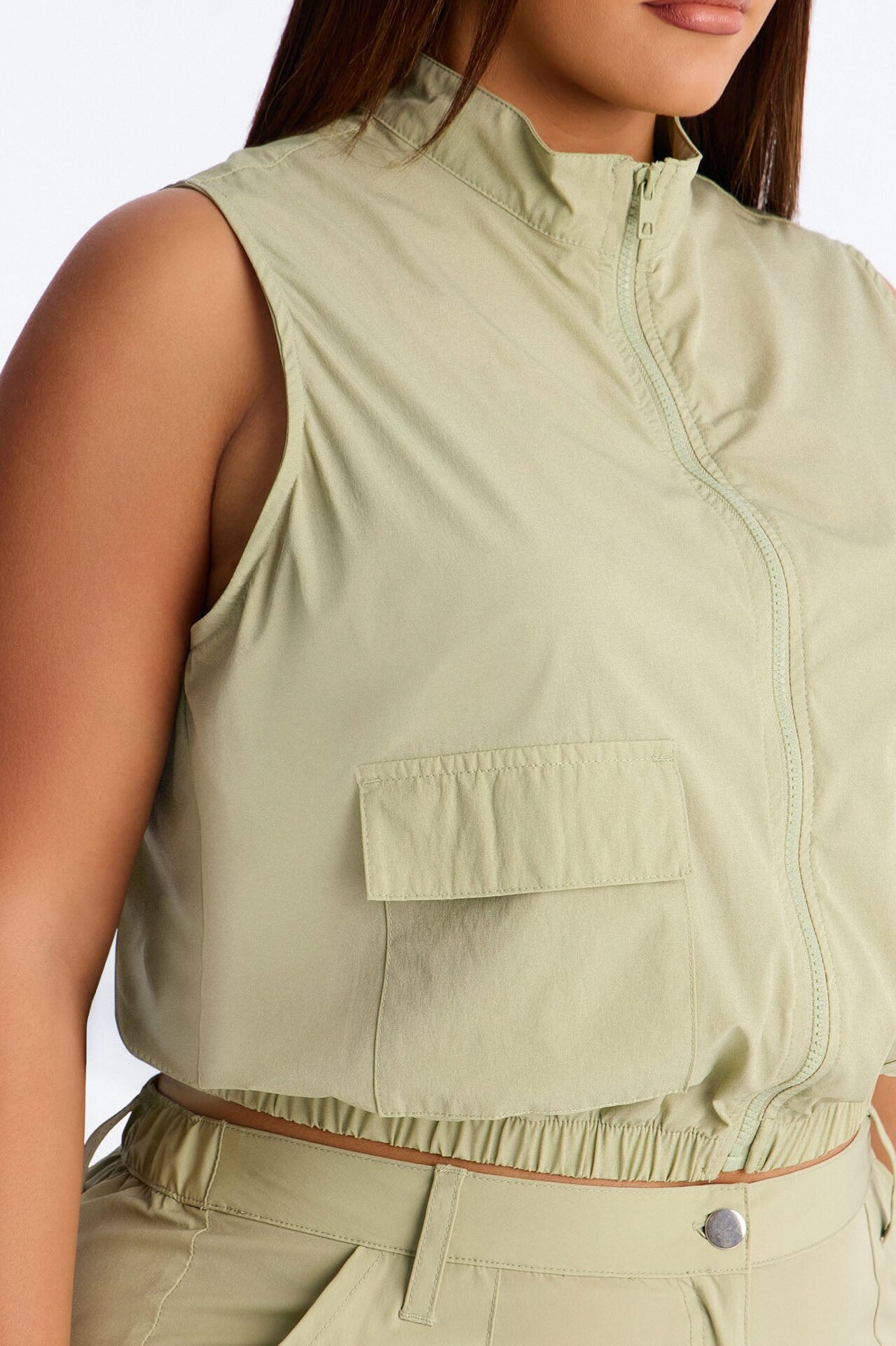 Nessa Nylon Cargo Sleeveless Vest Pant Set - Sage