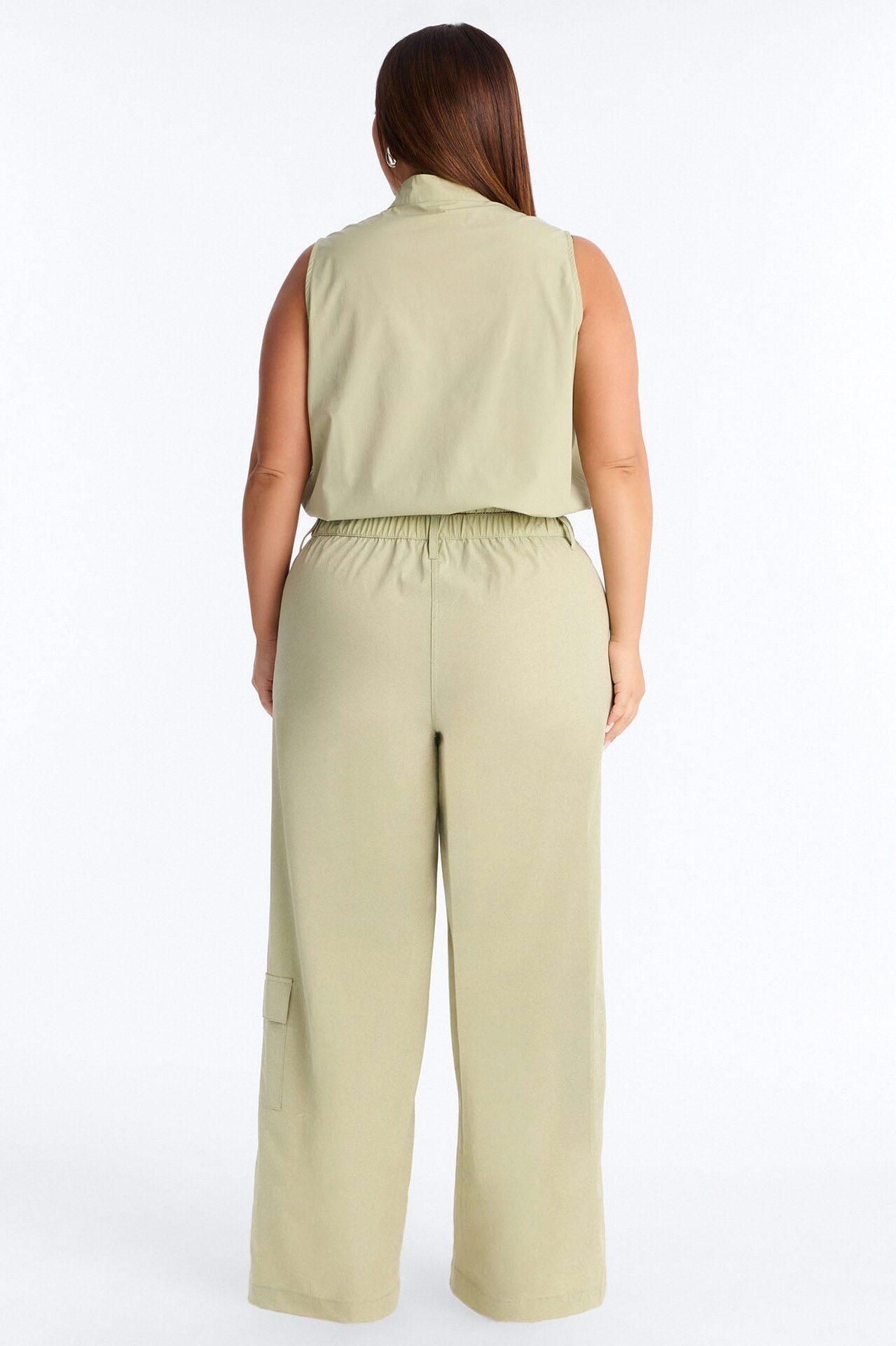 Nessa Nylon Cargo Sleeveless Vest Pant Set - Sage