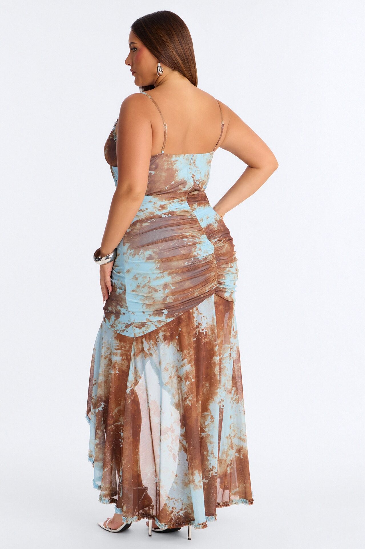So Stunning Ruched Mesh Maxi Dress - Blue/combo