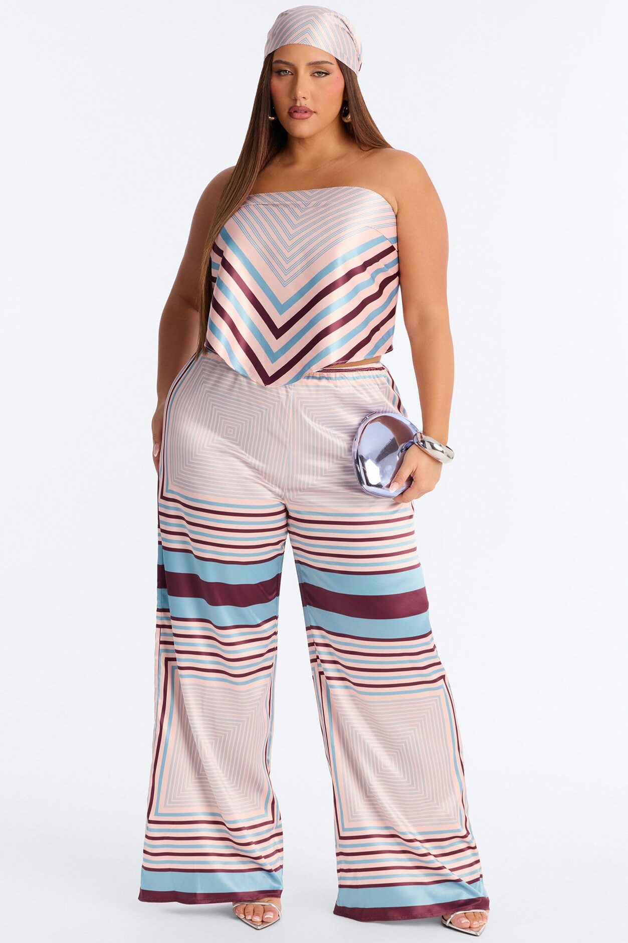 Catalina Satin 3 Piece Pant Set - Pink/combo