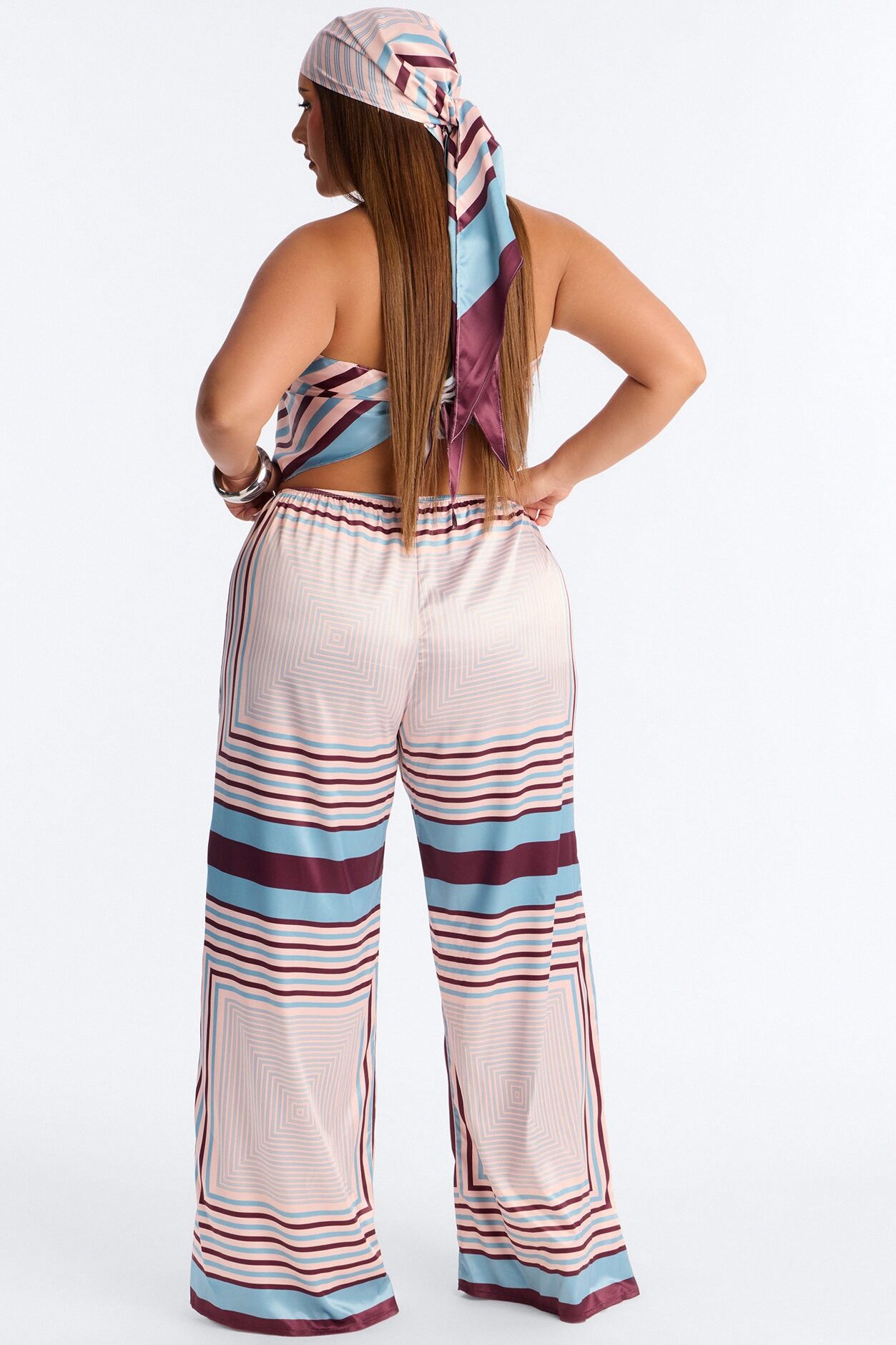 Catalina Satin 3 Piece Pant Set - Pink/combo