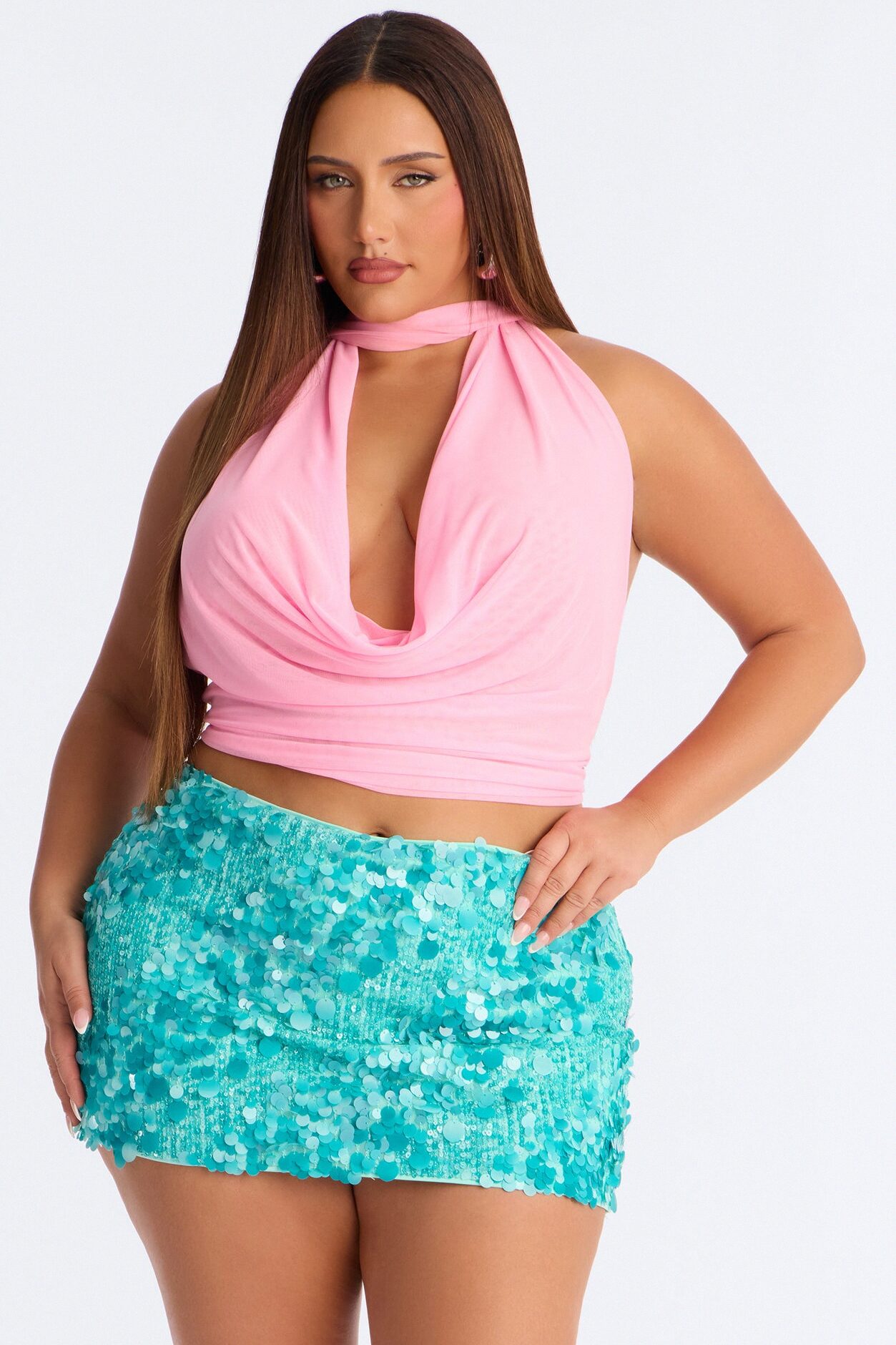 Lover Girl Mesh Mock Neck Halter Top - Pink