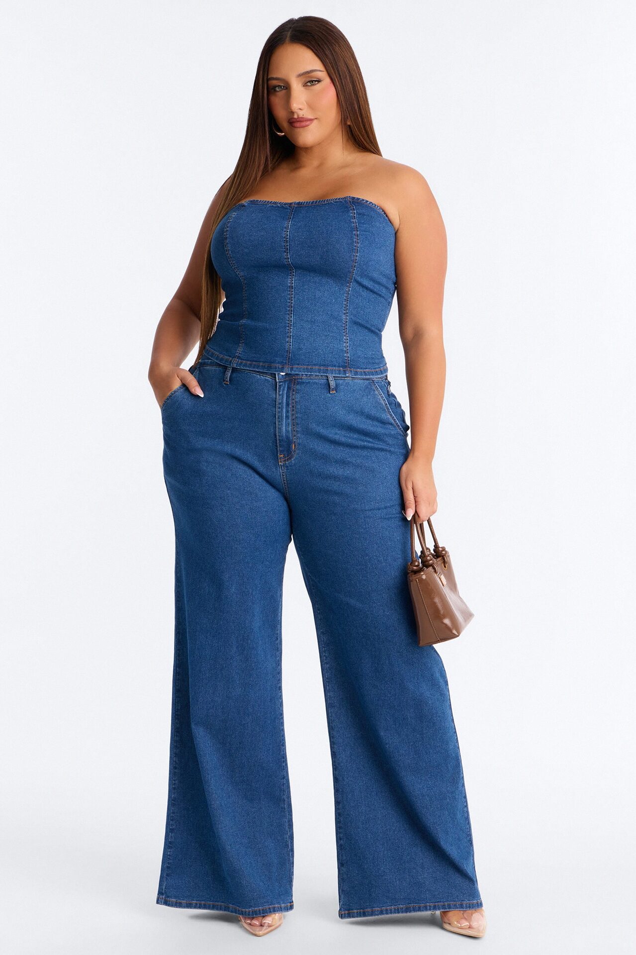 Paige Strapless Denim Pant Set - Dark Wash