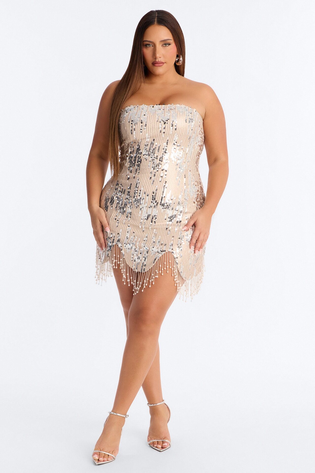 It Girl Evening Strapless Sequin Mini Dress - Silver/Combo