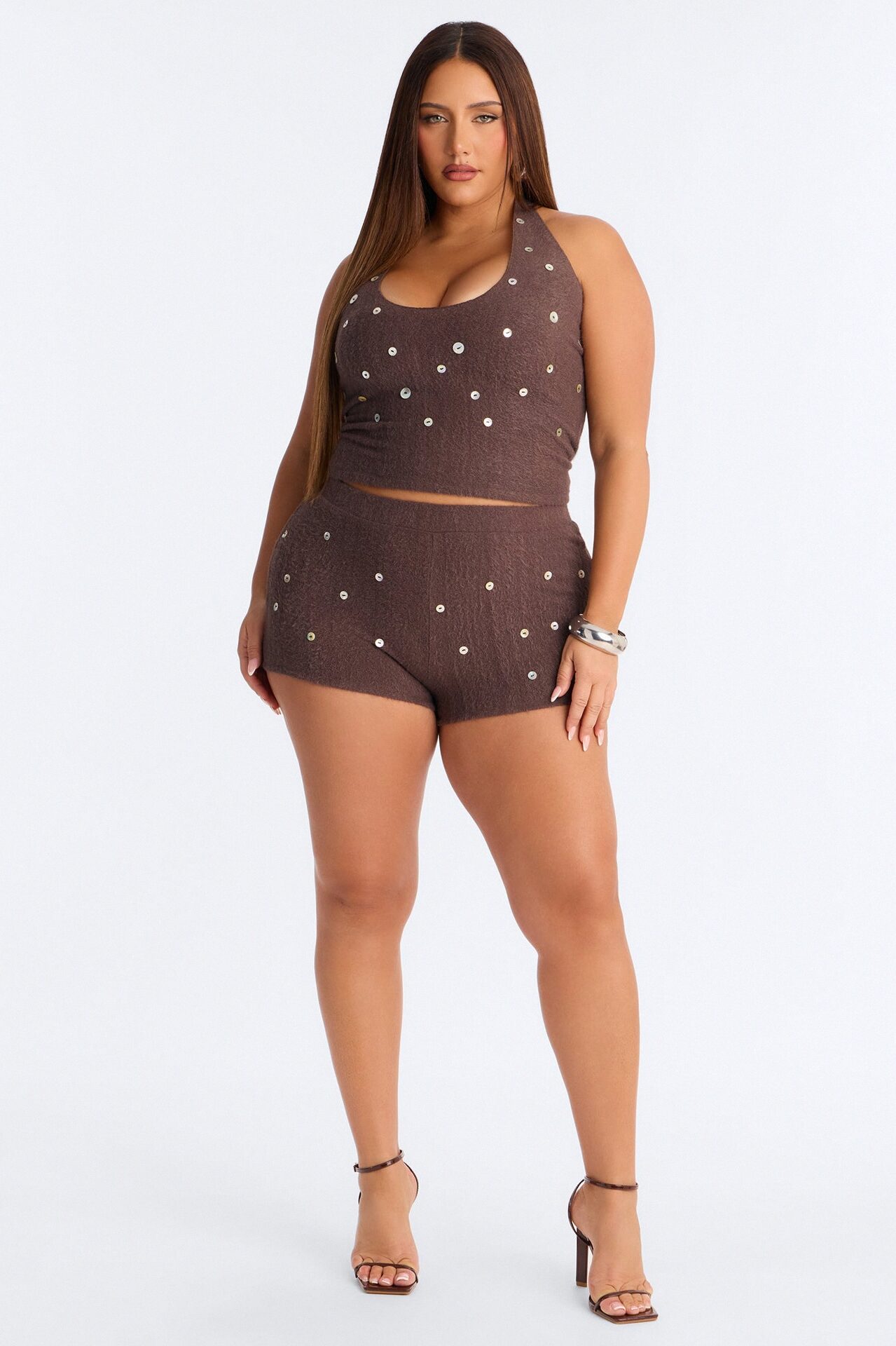 Seashell Fuzzy Halter Top - Chocolate